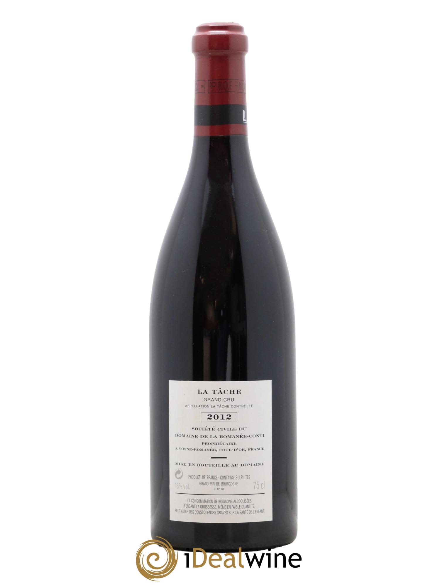 La Tâche Grand Cru Domaine de la Romanée-Conti  2012 - Lot de 1 bouteille - 1