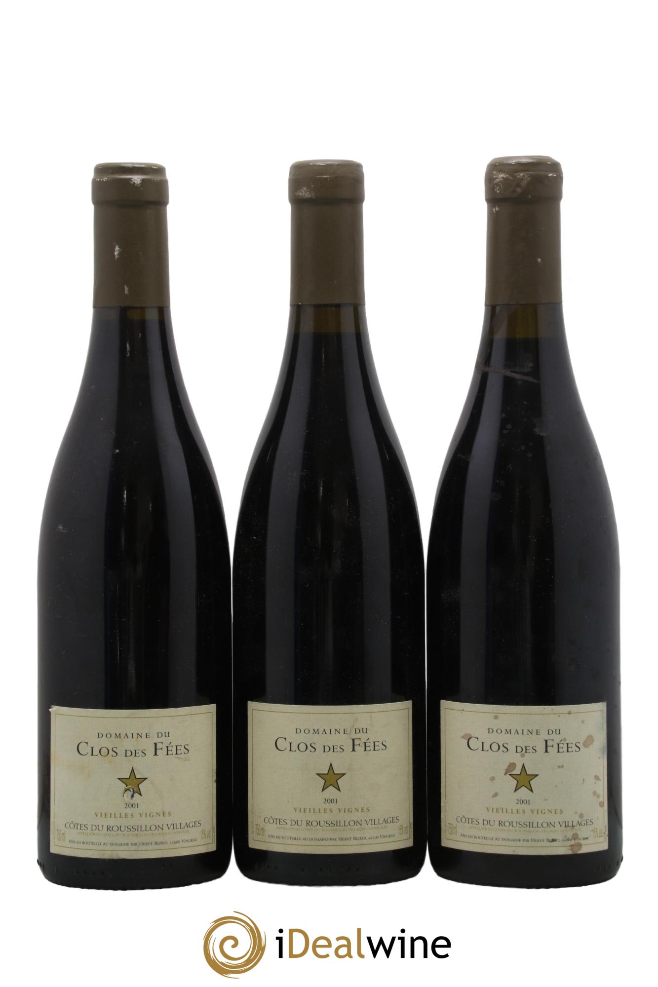 Côtes du Roussillon Villages Clos des Fées Vieilles vignes Hervé Bizeul 2001 - Lot de 3 bouteilles - 0