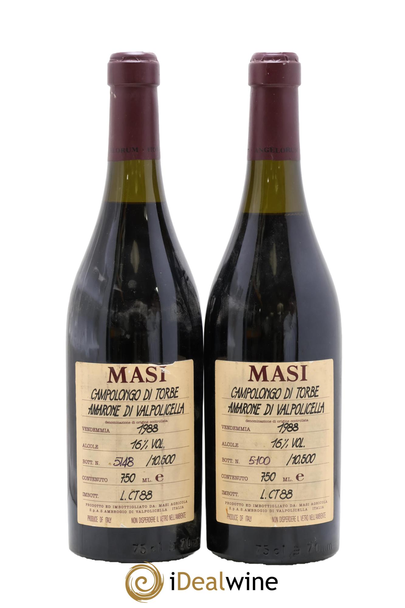 Amarone della Valpolicella Classico DOCG Campolongo di Torbe MASI (Boscaini Family) 1988 - Lot de 2 bouteilles - 0