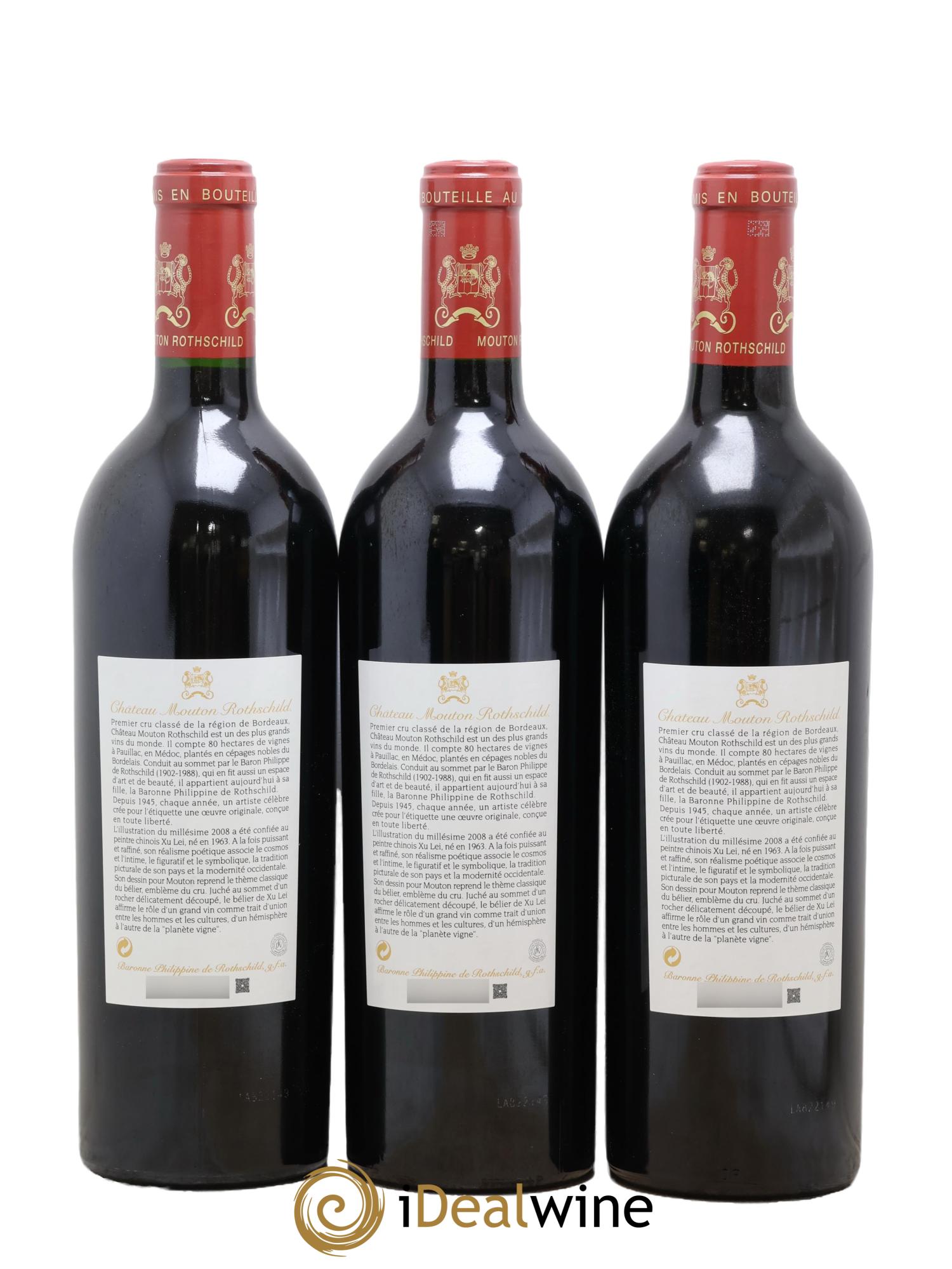 Château Mouton Rothschild 1er Grand Cru Classé 2008 - Lot de 3 bouteilles - 1