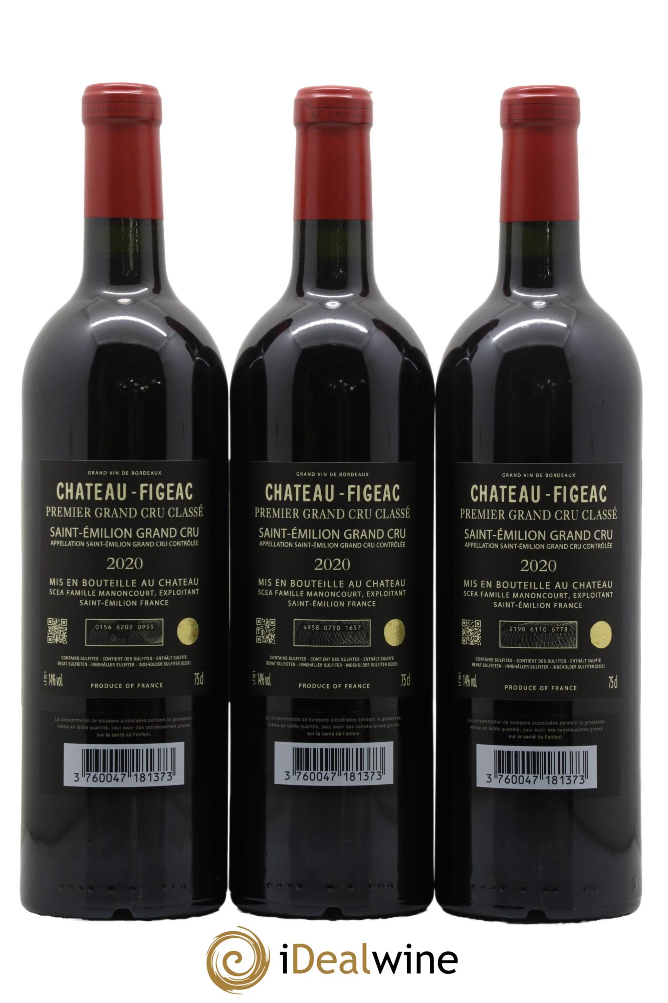 Château Figeac 1er Grand Cru Classé A 2020 - Lotto di 3 bottiglie - 2