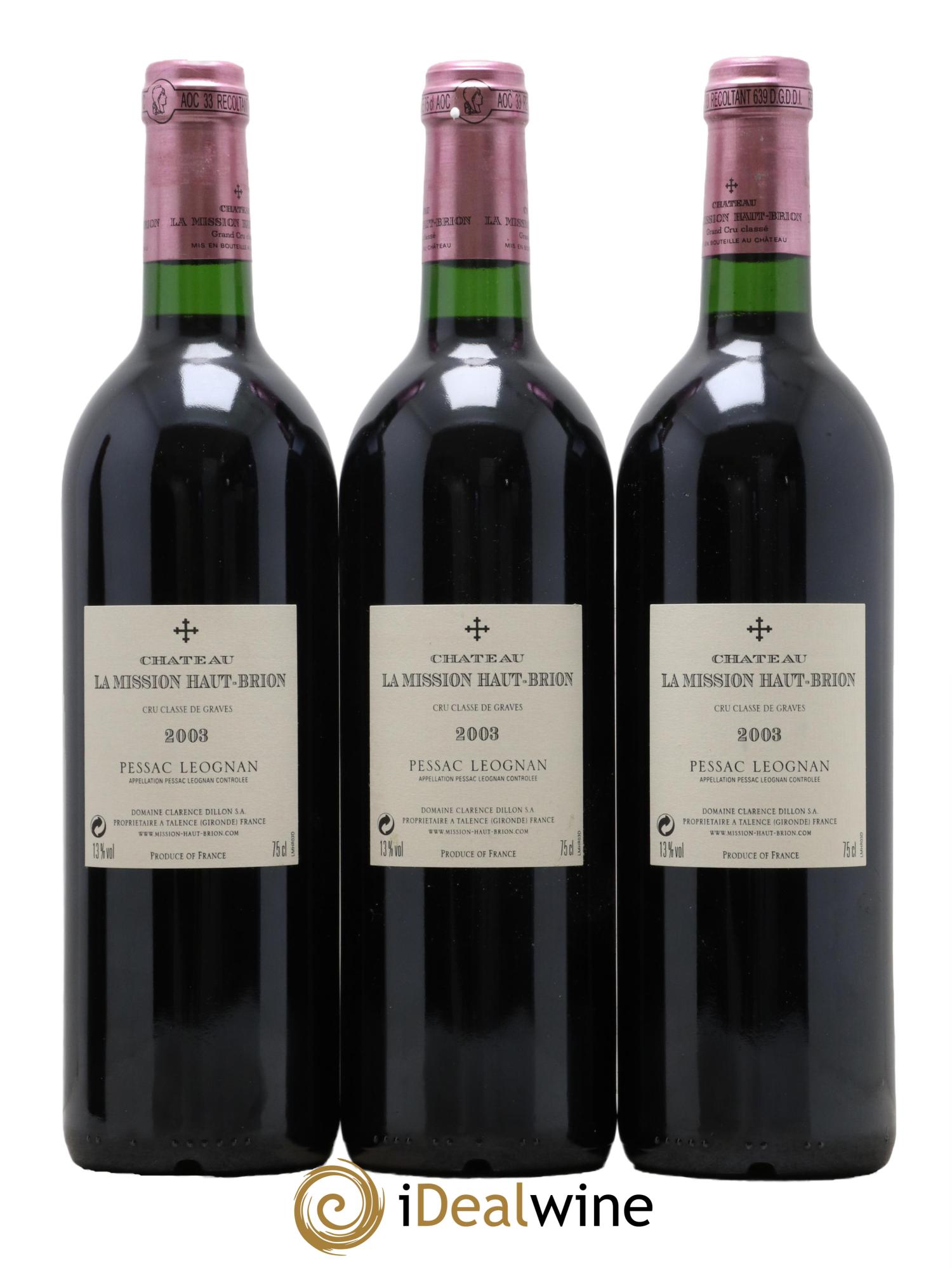 Château la Mission Haut-Brion Cru Classé de Graves 2003 - Lot of 3 bottles - 1