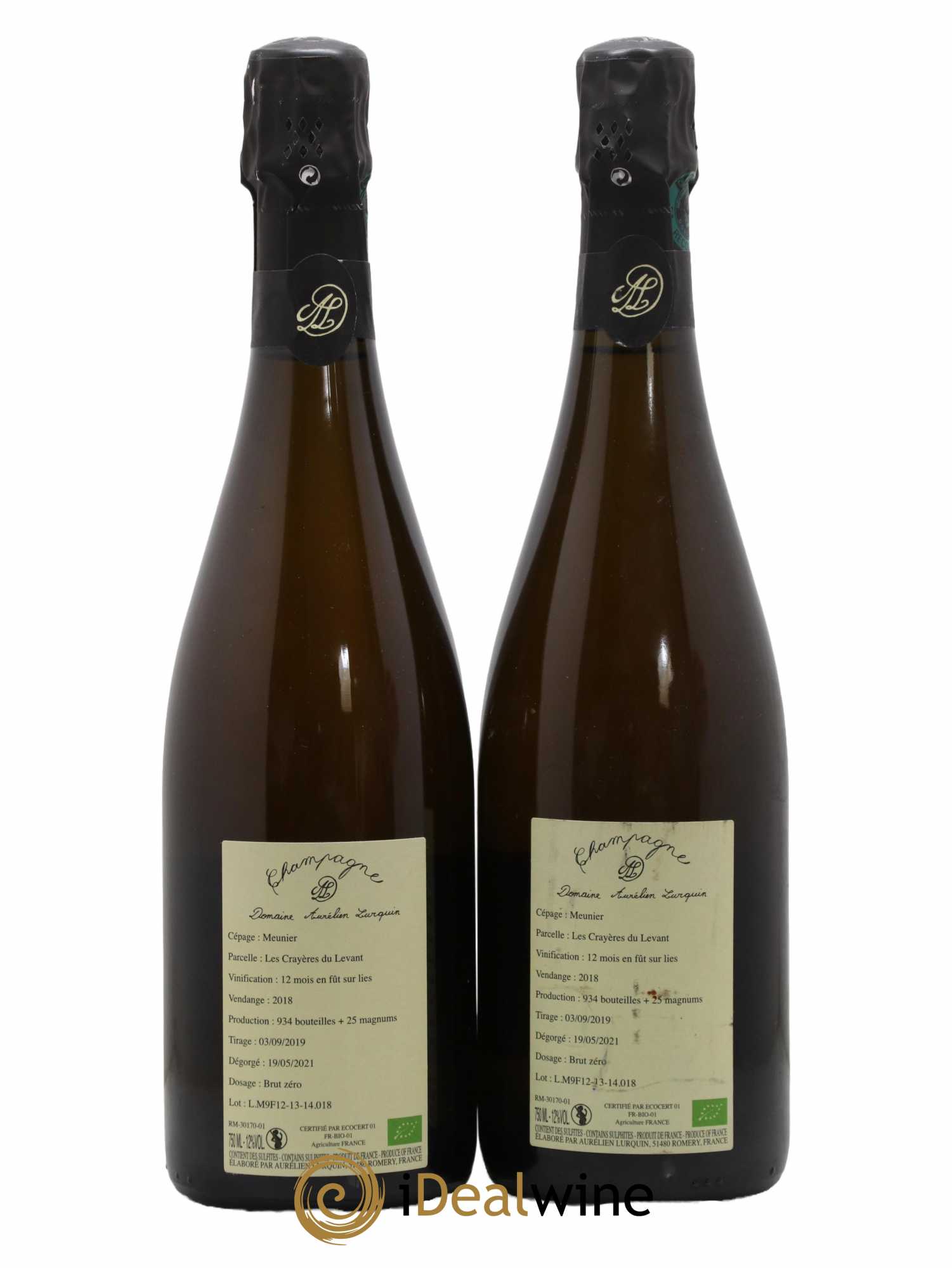 Meunier Les Crayères du Levant Aurélien Lurquin 2018 - Lot of 2 bottles - 1