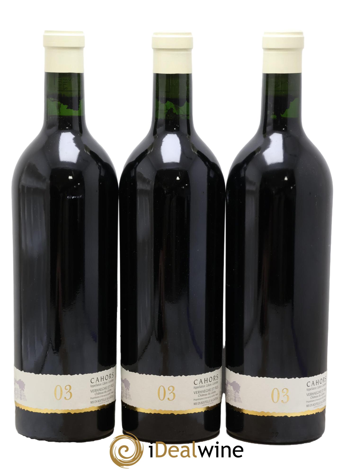 Cahors Château du Cèdre GC Pascal et Jean-Marc Verhaeghe 2003 - Lot de 3 bouteilles - 1