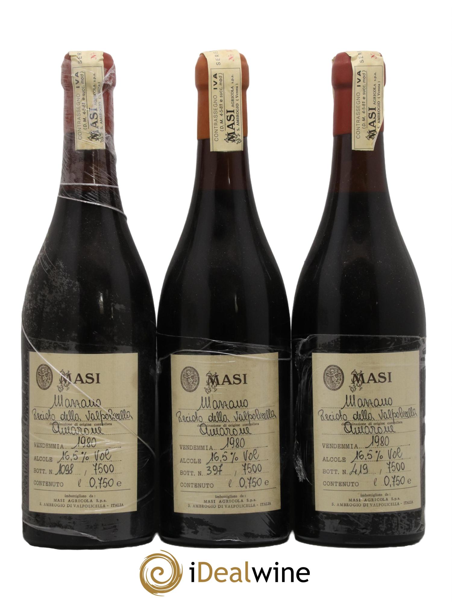Amarone della Valpolicella DOC Recioto della Valpollicella Masi 1980 - Lot de 3 bouteilles - 0