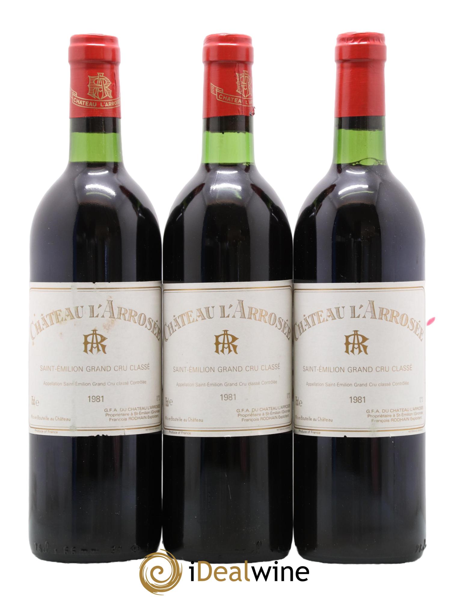 Château l' Arrosée Grand Cru Classé 1981 - Lot de 3 bouteilles - 0
