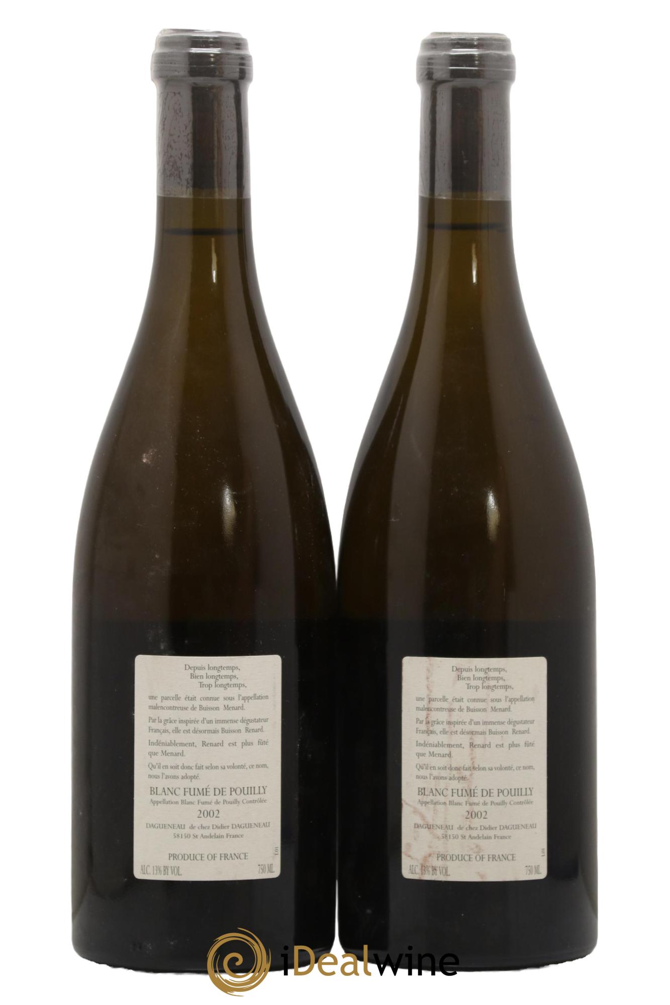Pouilly-Fumé Buisson Renard Dagueneau (Domaine Didier - Louis-Benjamin) 2002 - Lotto di 2 bottiglie - 1