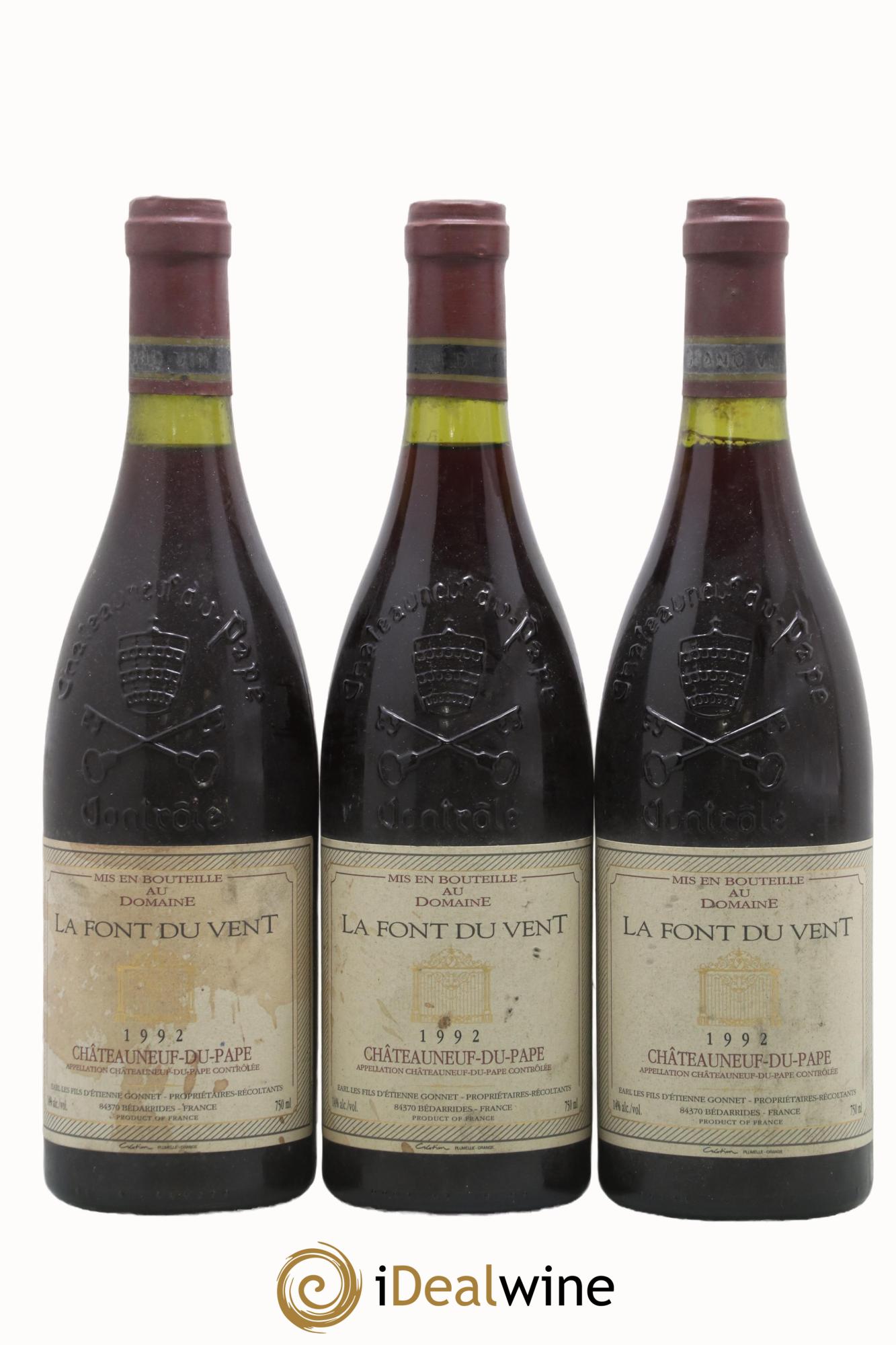 Châteauneuf-du-Pape La Font du Vent Les Fils d'Etienne Gonnet 1992 - Posten von 3 Flaschen - 0