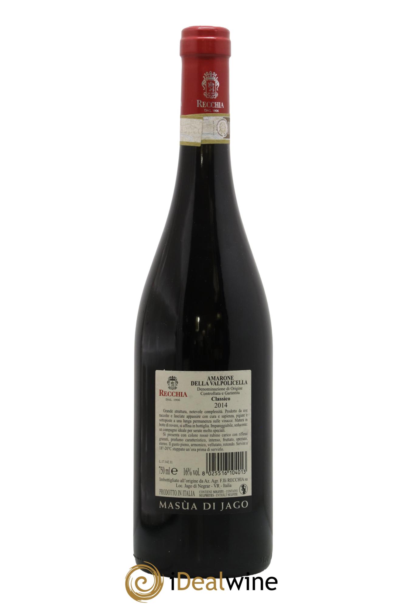 Amarone della Valpolicella Classico DOCG Masua di Jago Recchia 2014 - Lot of 1 bottle - 1