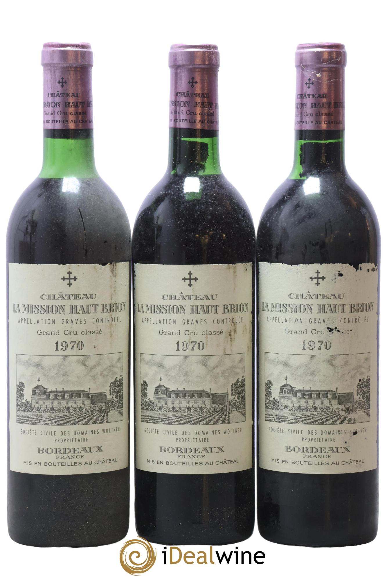Château la Mission Haut-Brion Cru Classé de Graves 1970 - Lot de 3 bouteilles - 0