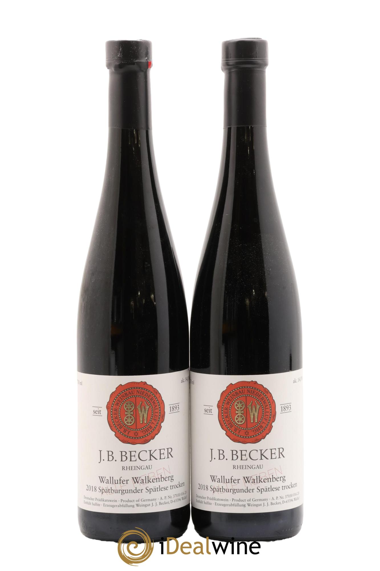 Allemagne Rheingau Wallufer Walkenberg Spätburgunder Spätlese Trocken Rot J.B. Becker 2018 - Lot of 2 bottles - 0