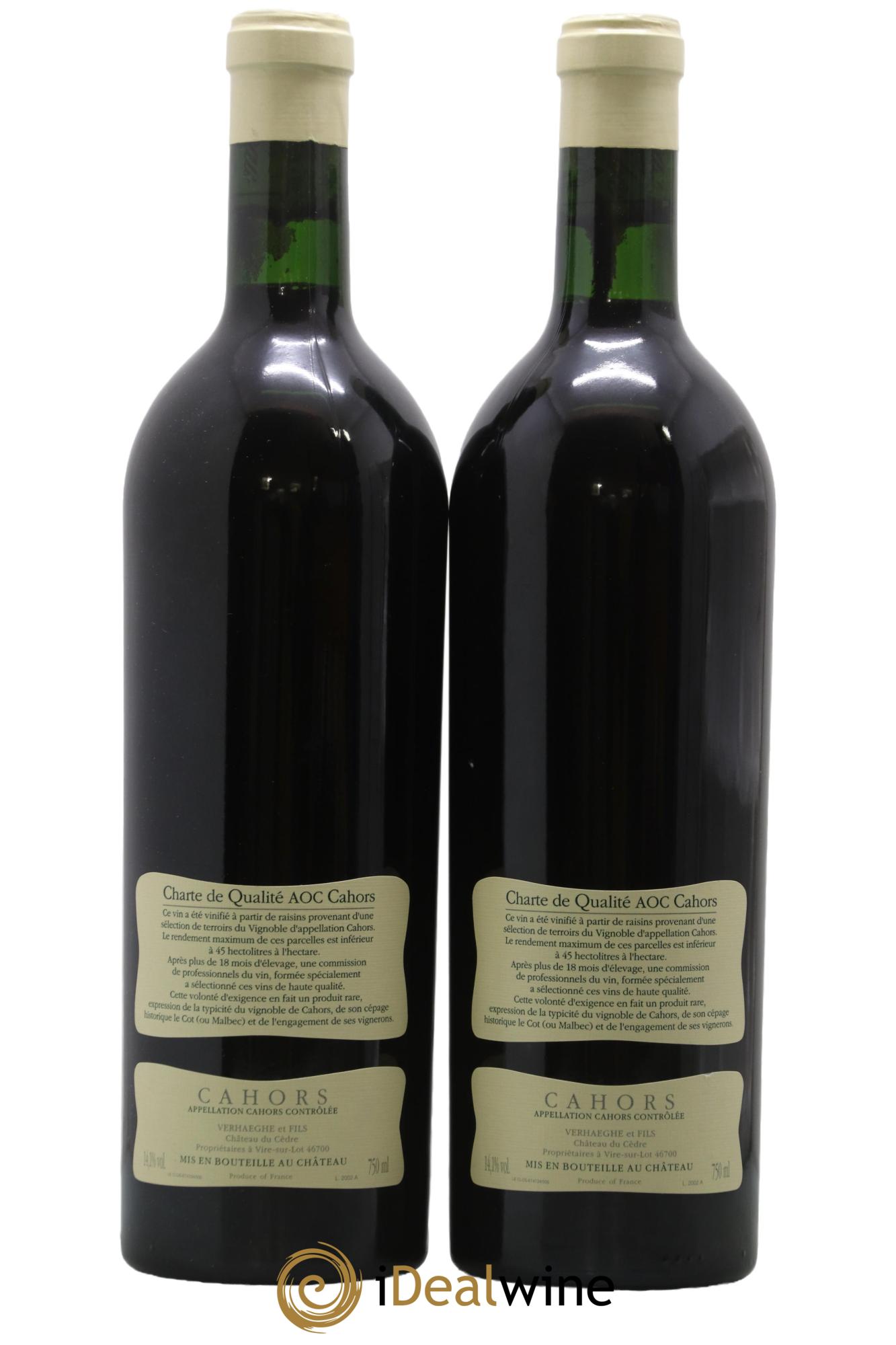 Cahors Château du Cèdre Cuvée Le Cèdre Pascal et Jean-Marc Verhaeghe 2002 - Posten von 2 Flaschen - 1