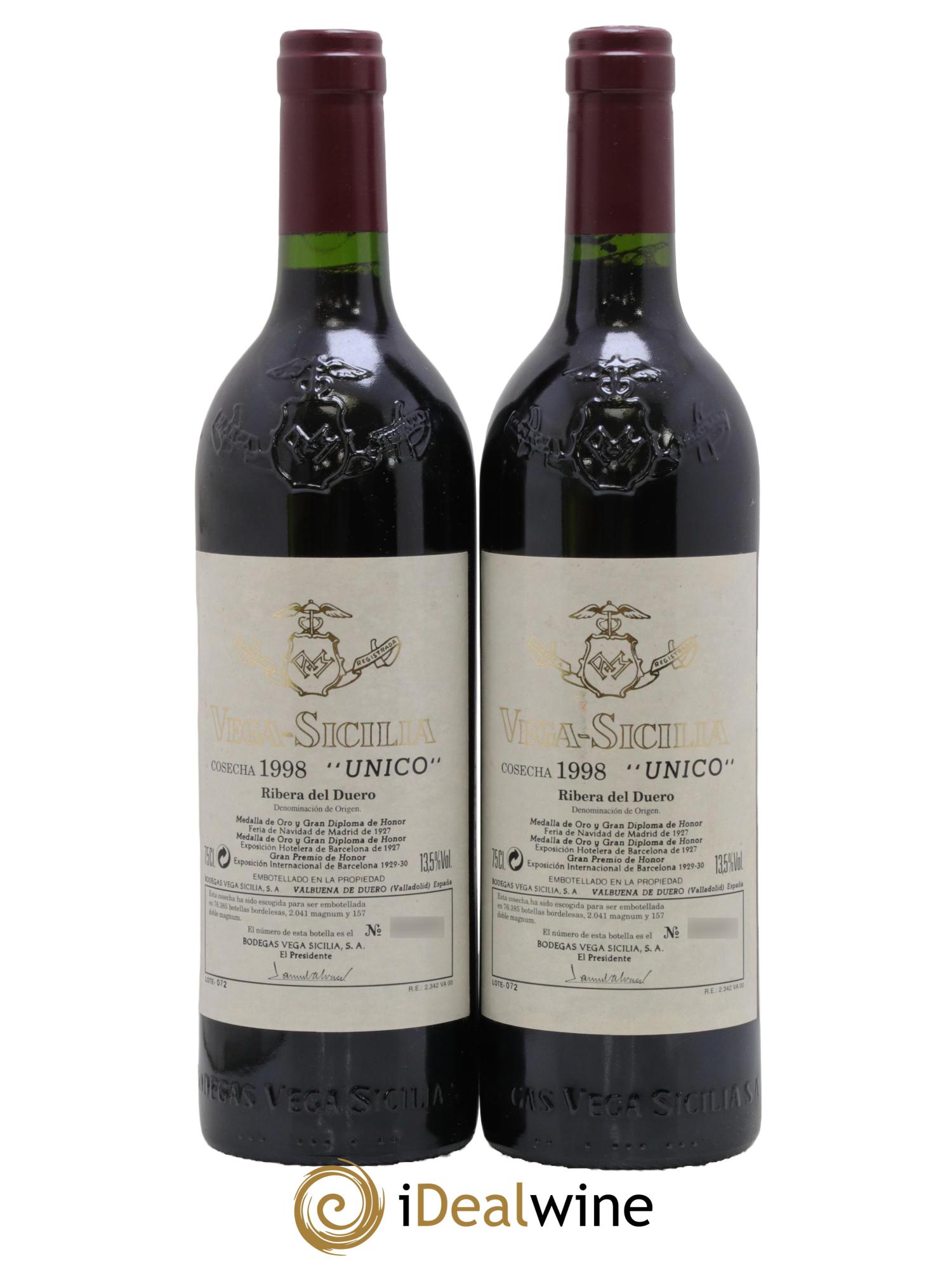 Ribera Del Duero DO Vega Sicilia Unico Famille Alvarez 1998 - Lot de 2 bouteilles - 0