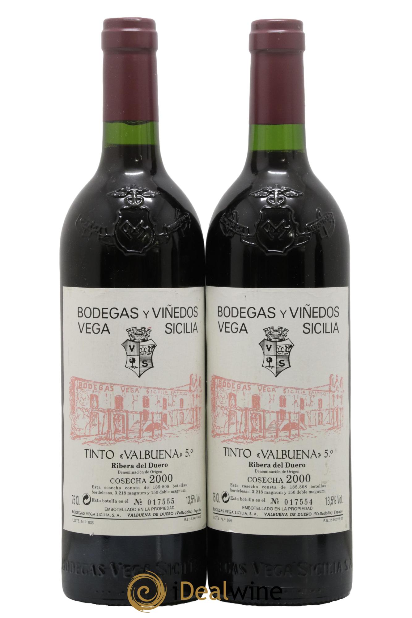 Ribera Del Duero DO Vega Sicilia Valbuena 5 ano Famille Alvarez 2000 - Lot de 2 bouteilles - 0