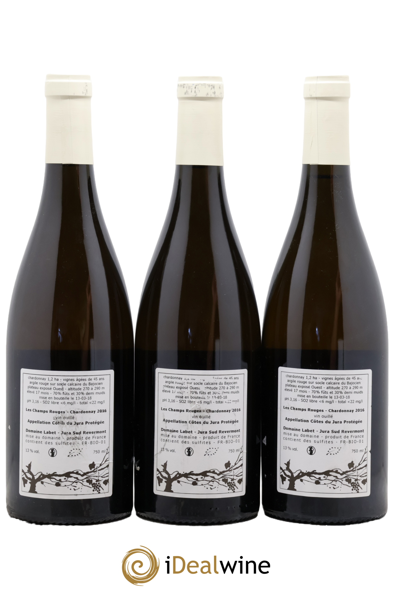 Côtes du Jura Chardonnay Les Champs Rouges Romain - Julien - Charline Labet 2016 - Lot of 3 bottles - 1