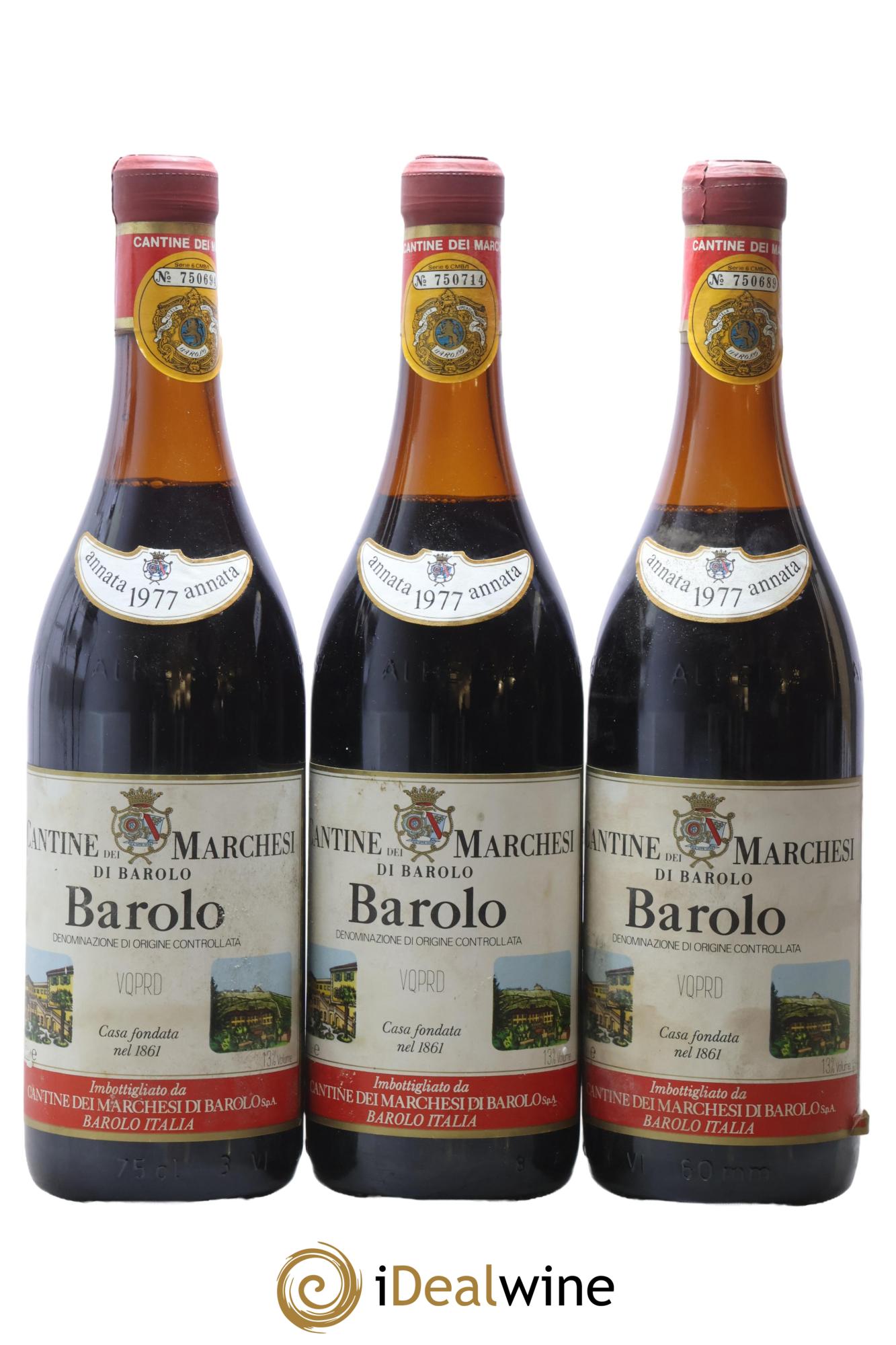 Barolo DOCG Marchesi di Barolo 1977 - Lot de 3 bouteilles - 0