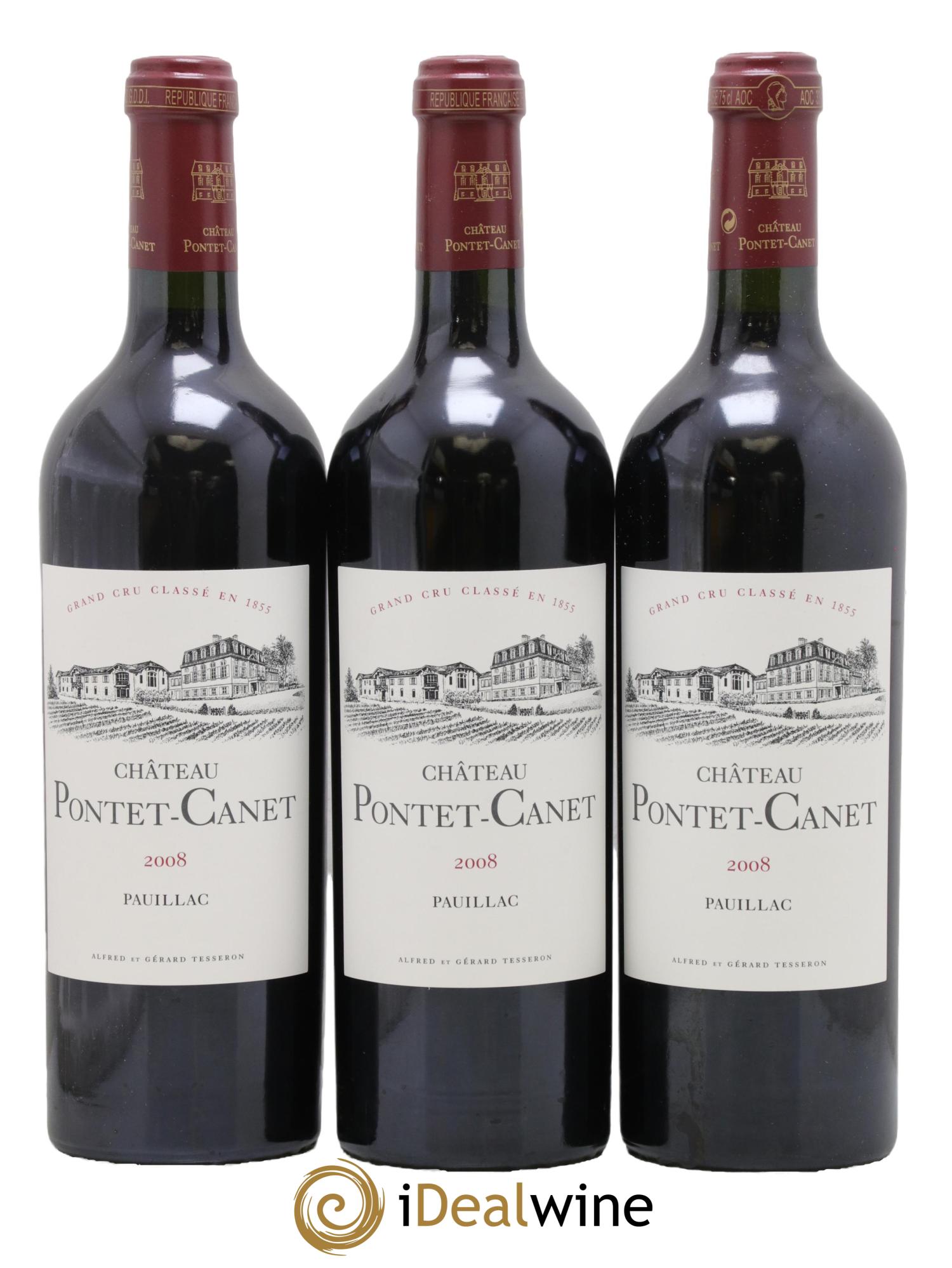 Château Pontet Canet 5ème Grand Cru Classé 2008 - Lot de 3 bouteilles - 0