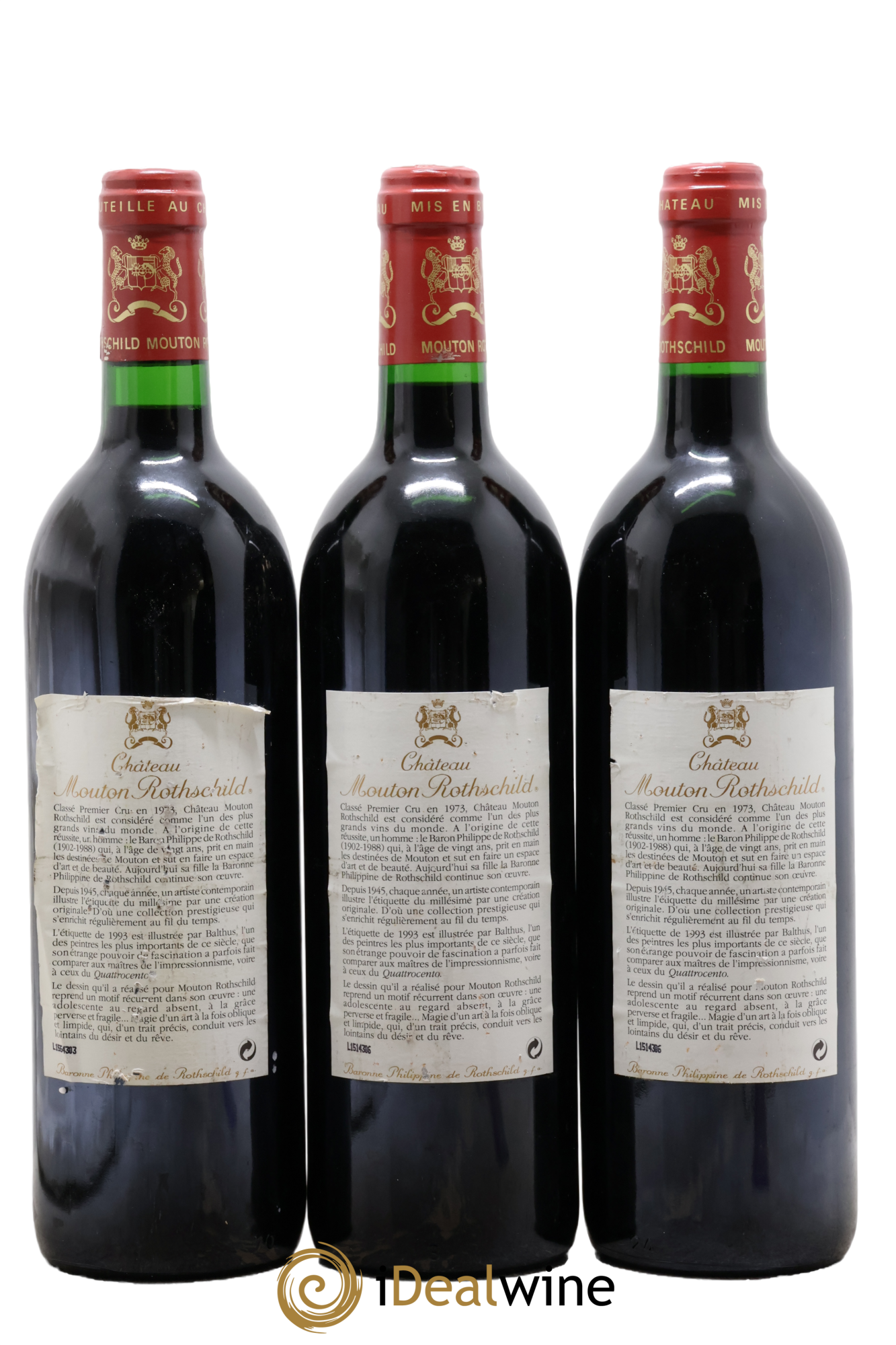 Château Mouton Rothschild 1er Grand Cru Classé 1993 - Lot de 3 bouteilles - 1