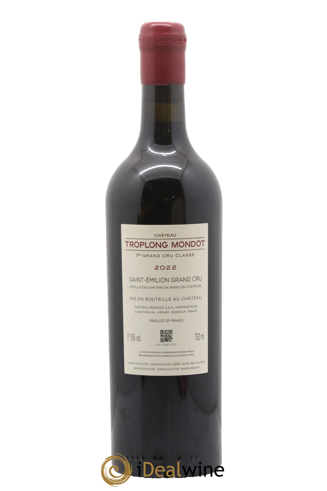 Château Troplong Mondot 1er Grand Cru Classé B 2022 - Lot de 1 bouteille - 1