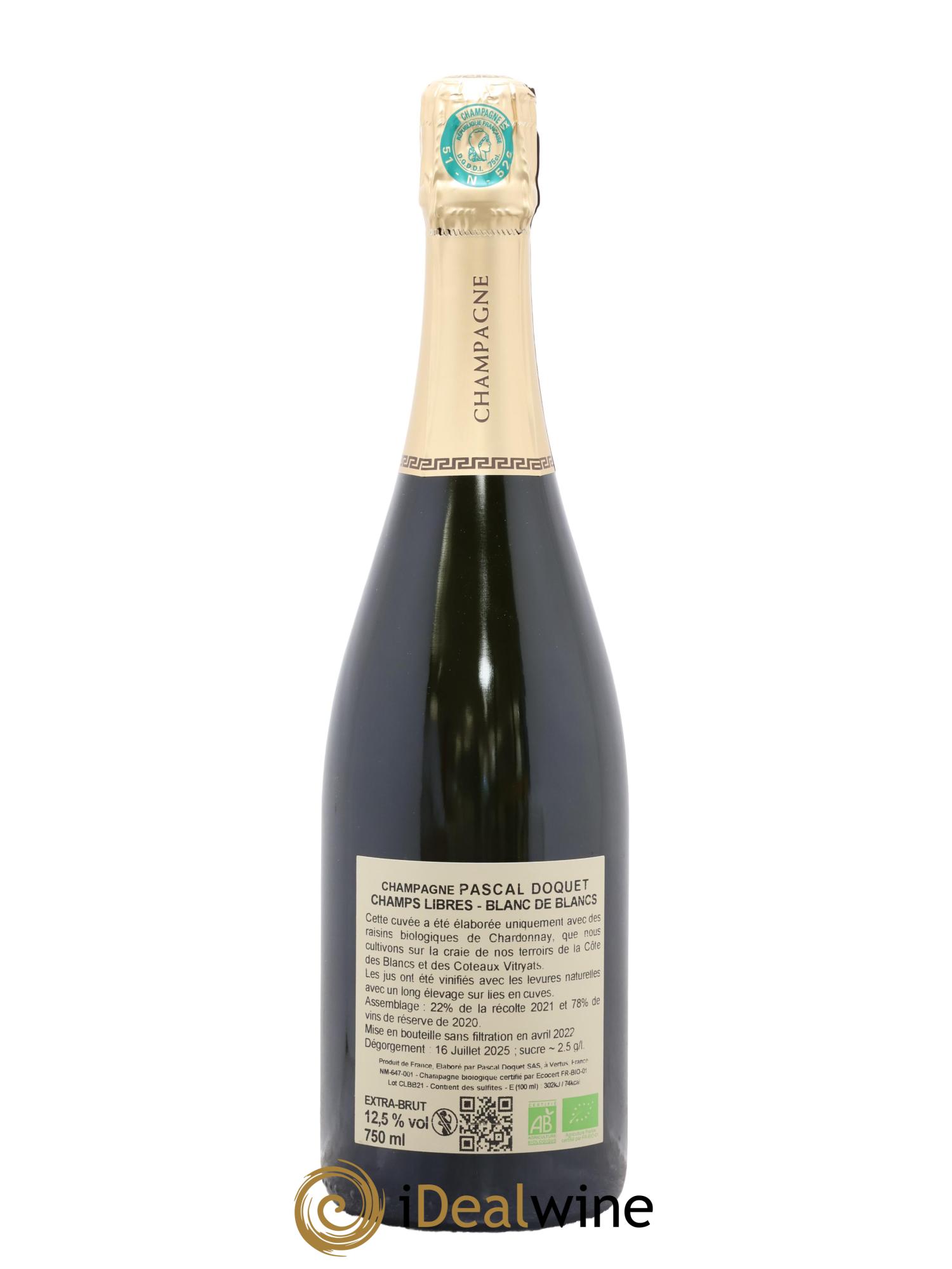 Champagne Extra-Brut Blanc de Blancs Champs Libres Pascal Doquet - Lote de 1 botella - 1