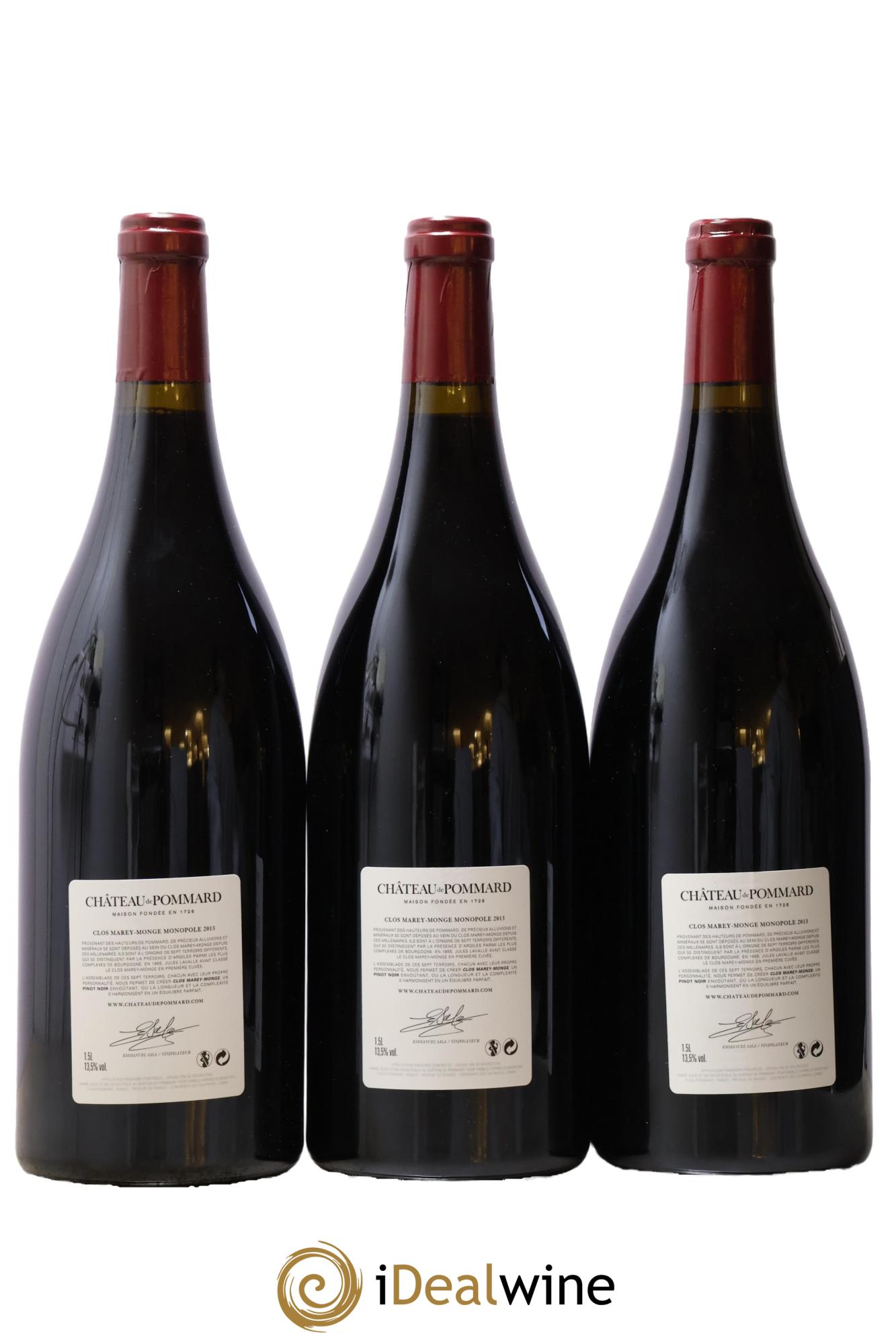 Pommard Clos Marey-Monge Monopole Château de Pommard 2013 - Posten von 3 Magnum - 1