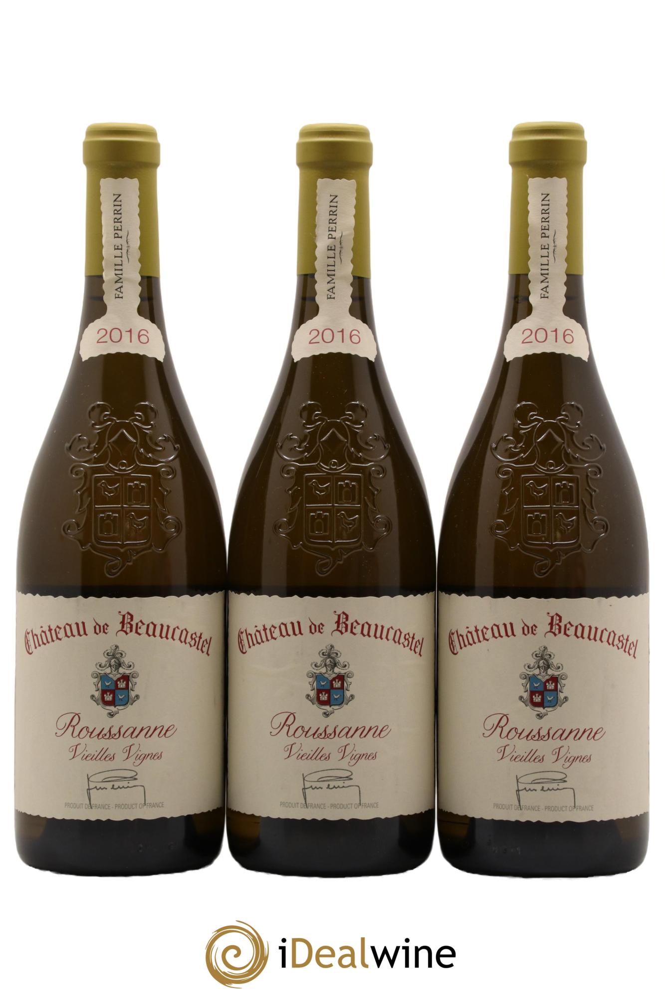 Châteauneuf-du-Pape Château de Beaucastel Vieilles vignes Roussanne Famille Perrin 2016 - Lot de 3 bouteilles - 0