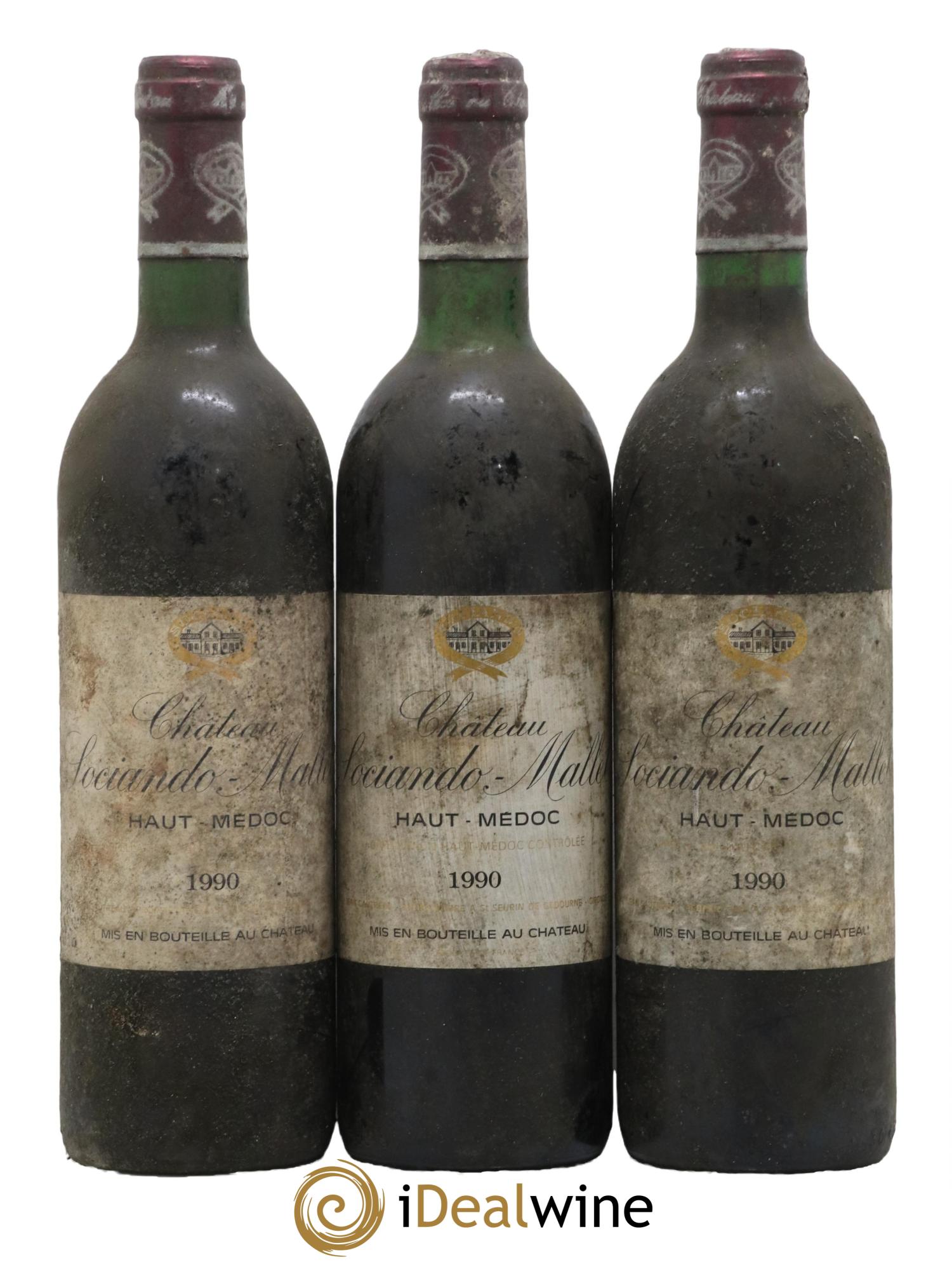 Château Sociando Mallet 1990 - Lot de 3 bouteilles - 0