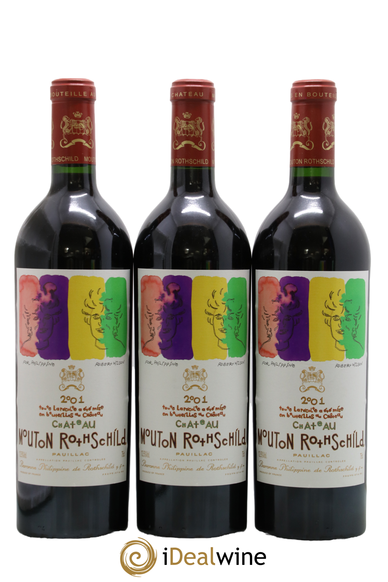 Château Mouton Rothschild 1er Grand Cru Classé 2001 - Lot de 3 bouteilles - 0