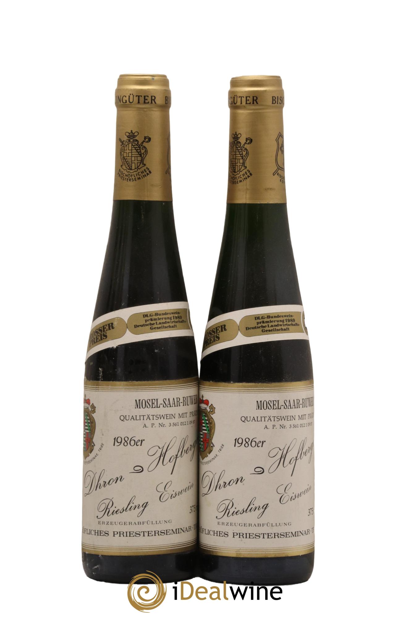 Riesling-Eiswein Bischofliches Priesterseminar Dhron Hofberger 1986 - Posten von 2 Demi-Flaschen - 0