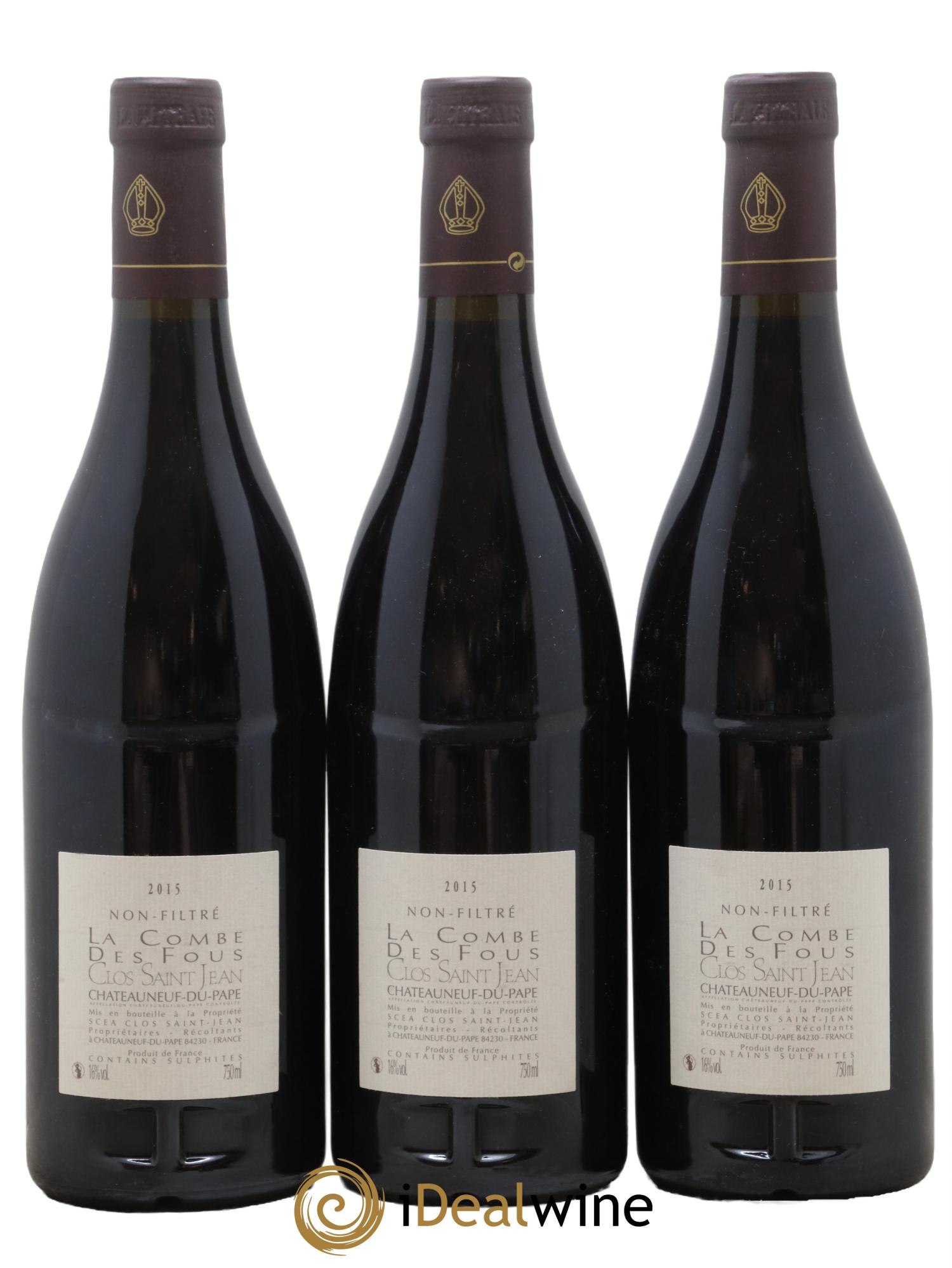 Châteauneuf-du-Pape Clos Saint-Jean La Combe des Fous Pascal et Vincent Maurel 2015 - Lot de 3 bouteilles - 1