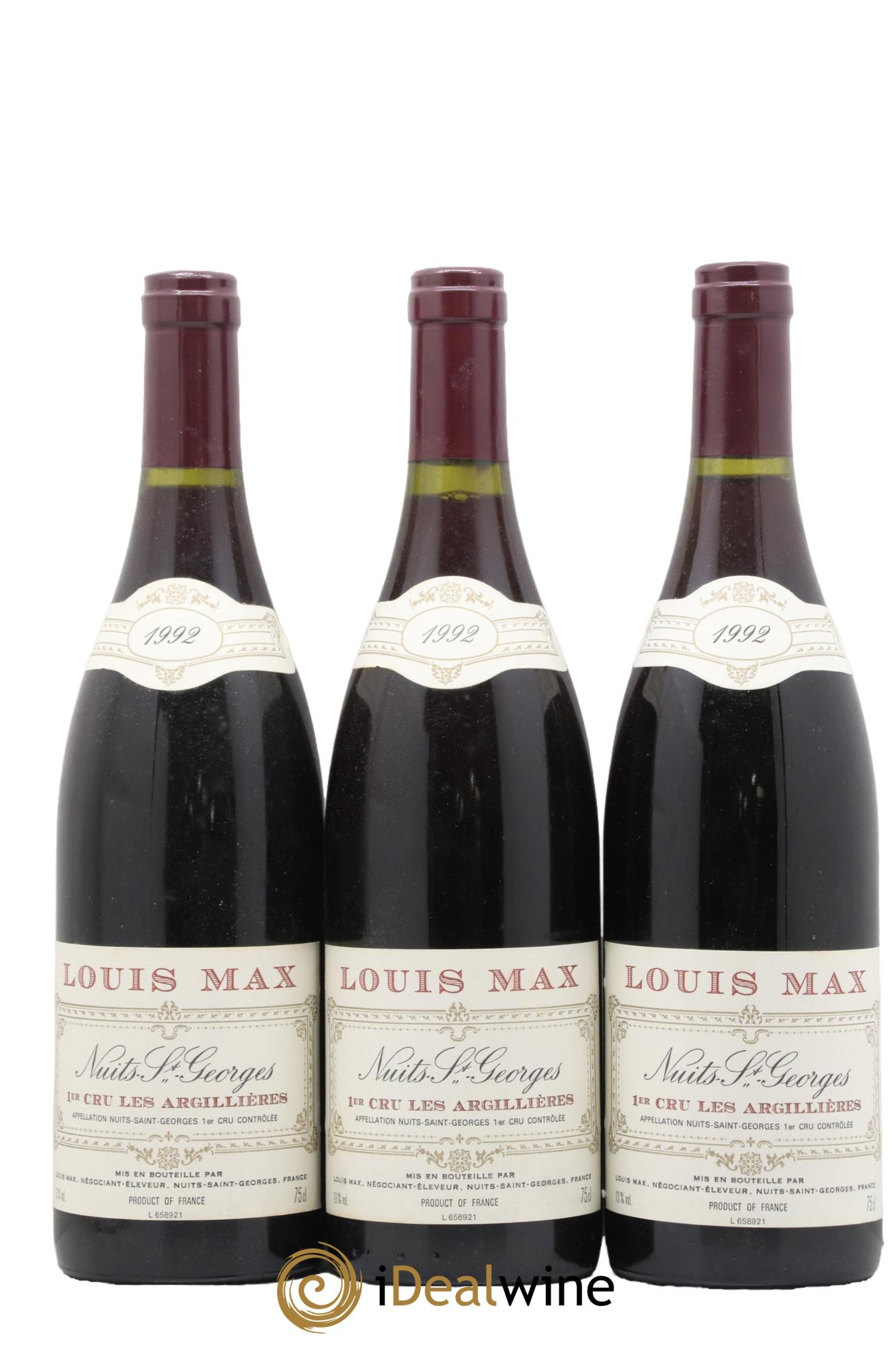 Nuits-Saint-Georges 1er Cru Les Argilières Louis Max 1992 - Lot de 3 bouteilles - 0