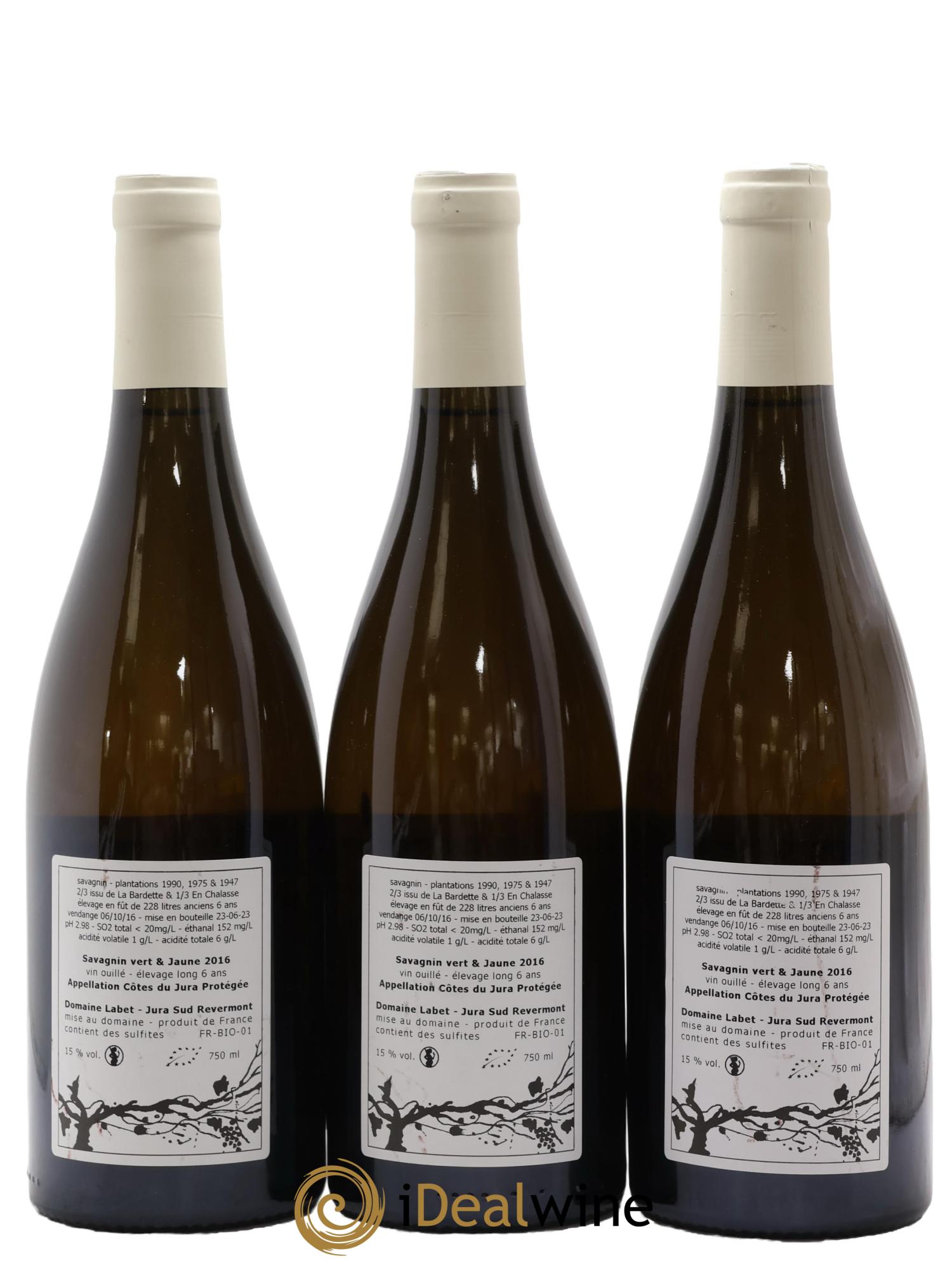 Côtes du Jura Savagnin vert & jaune élevage long Romain - Julien  - Charline Labet 2016 - Lot of 3 bottles - 1