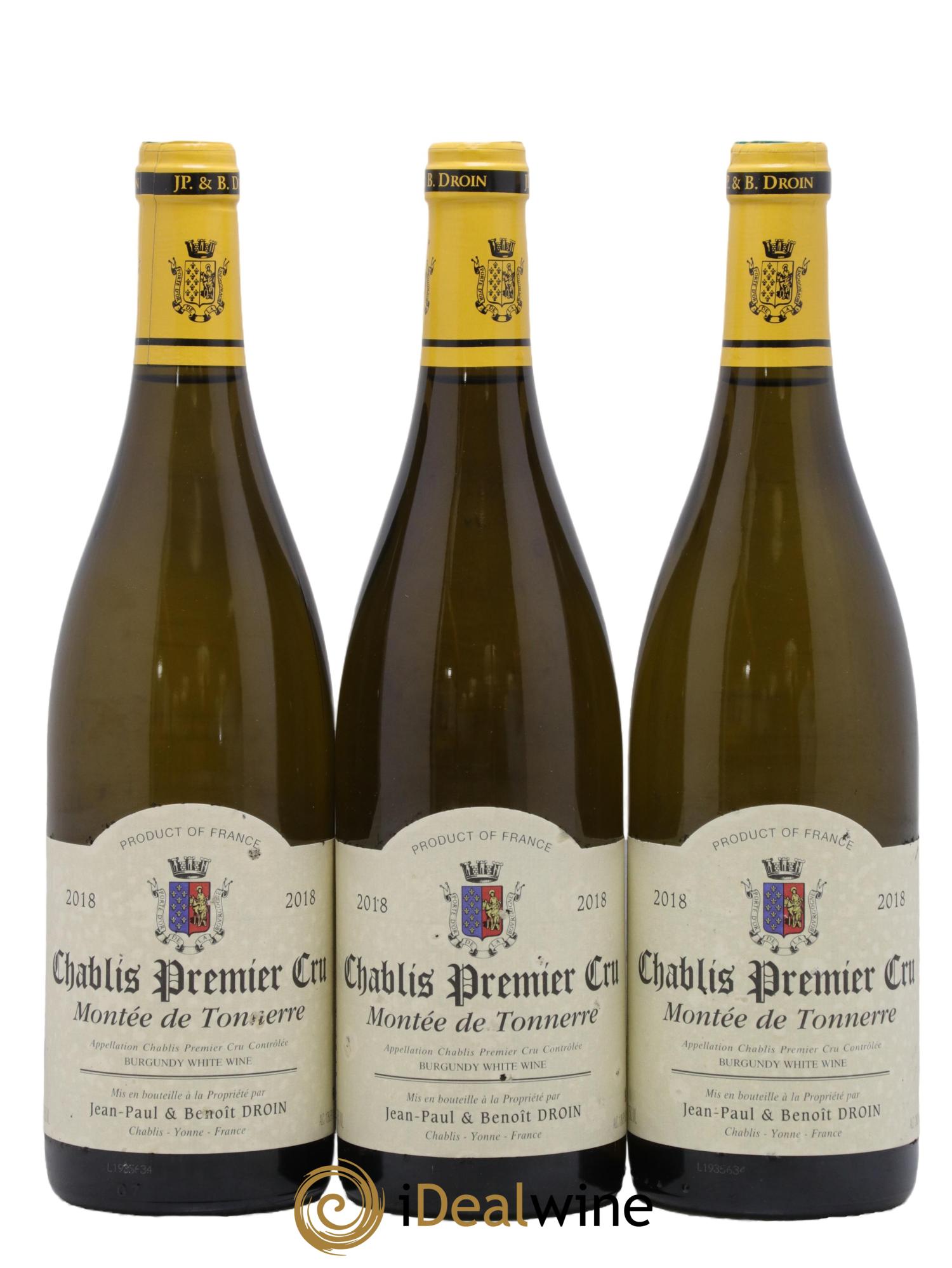 Chablis 1er Cru Montée de Tonnerre Jean-Paul & Benoît Droin (Domaine) 2018 - Lot of 3 bottles - 0