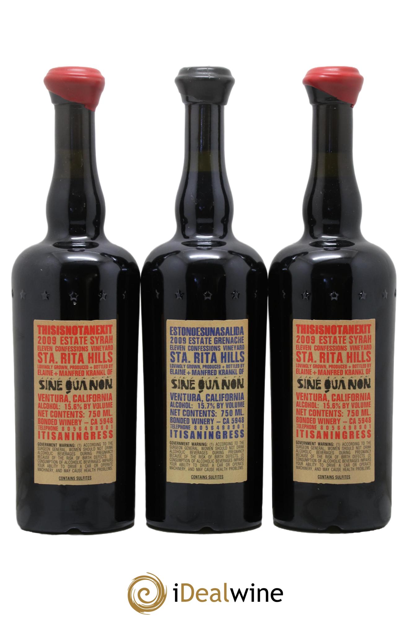 USA Santa Rita Hills Eleven Confession This Is Not An Exit 4 Syrah et 2 Grenache Sine Qua Non 2009 - Lot de 6 bouteilles - 2
