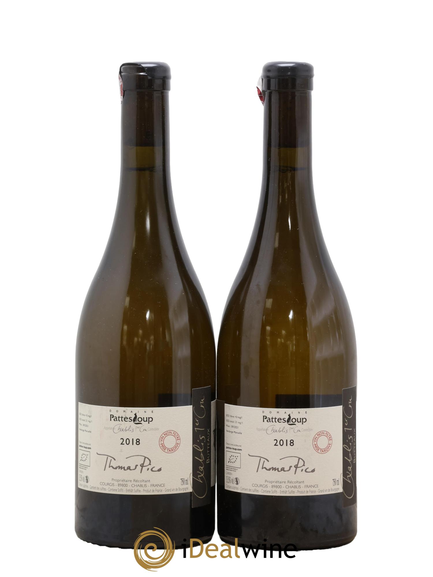 Chablis 1er Cru Butteaux Pattes Loup (Domaine) 2018 - Lot of 2 bottles - 1