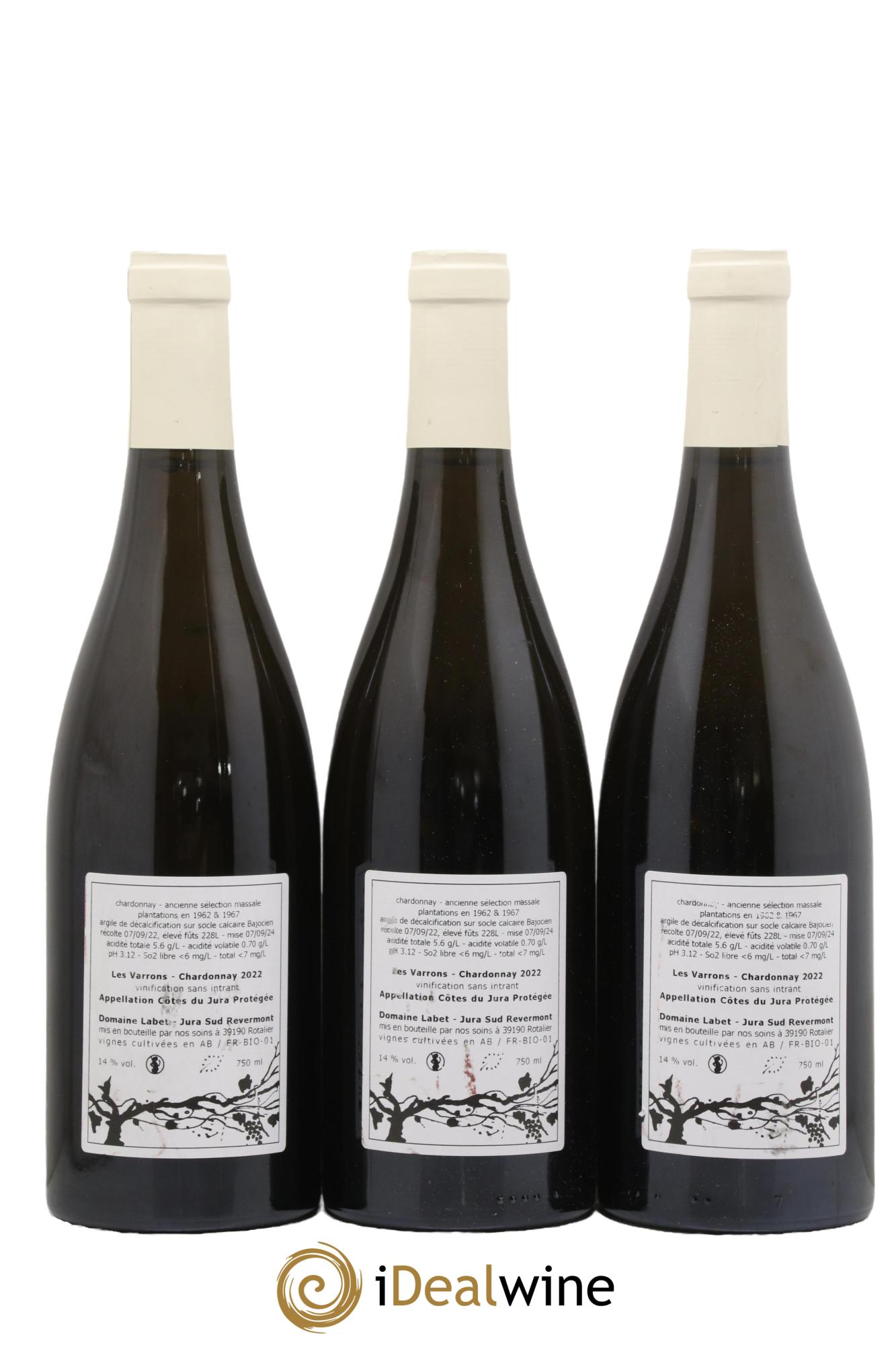 Côtes du Jura Chardonnay Les Varrons Romain - Julien  - Charline Labet 2022 - Lot de 3 bouteilles - 1