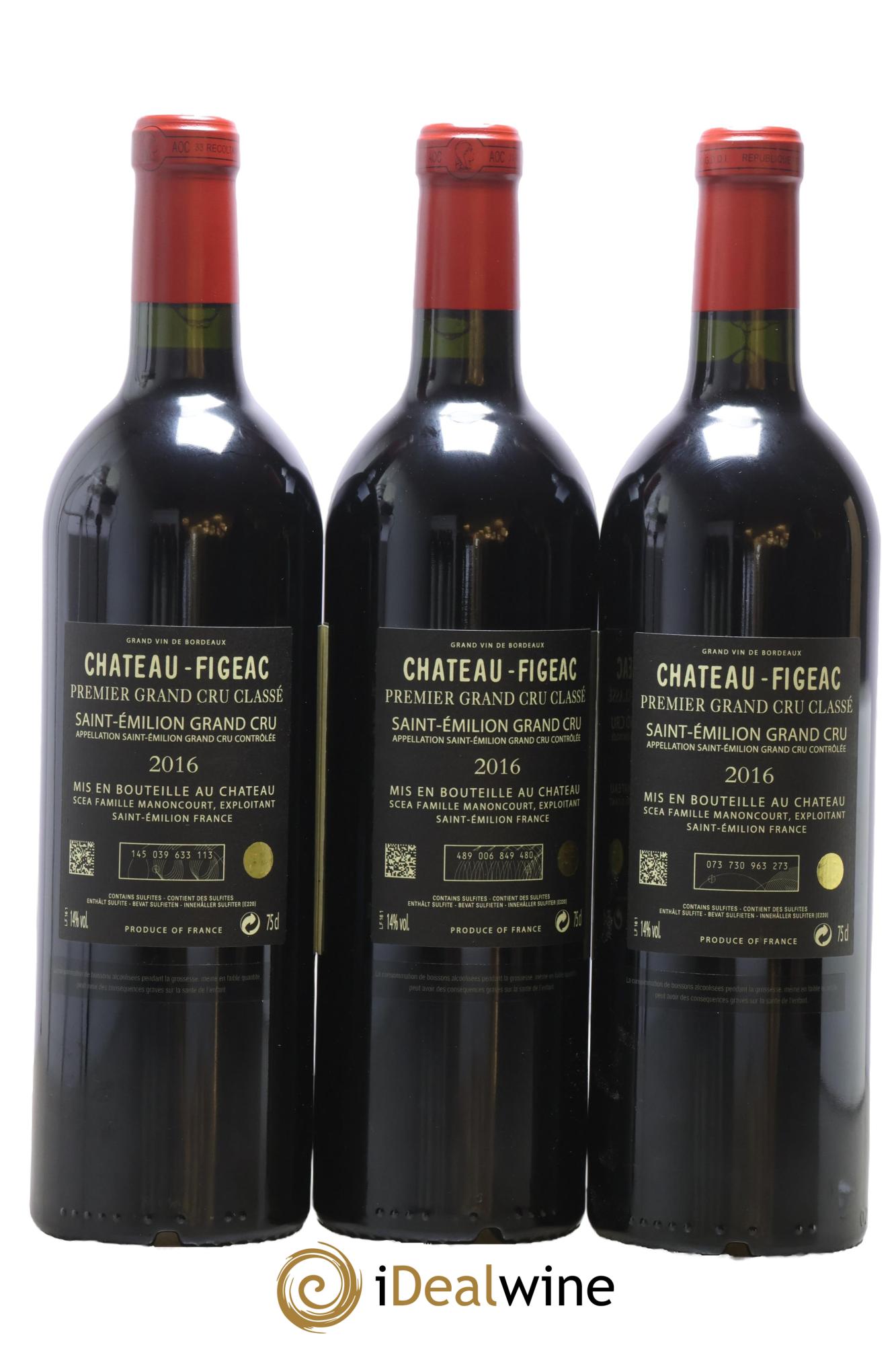 Château Figeac 1er Grand Cru Classé A 2016 - Lot of 3 bottles - 1