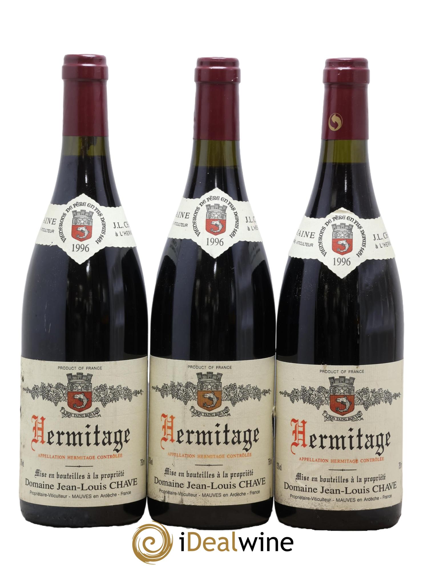 Hermitage Jean-Louis Chave 1996 - Lot of 3 bottles - 0
