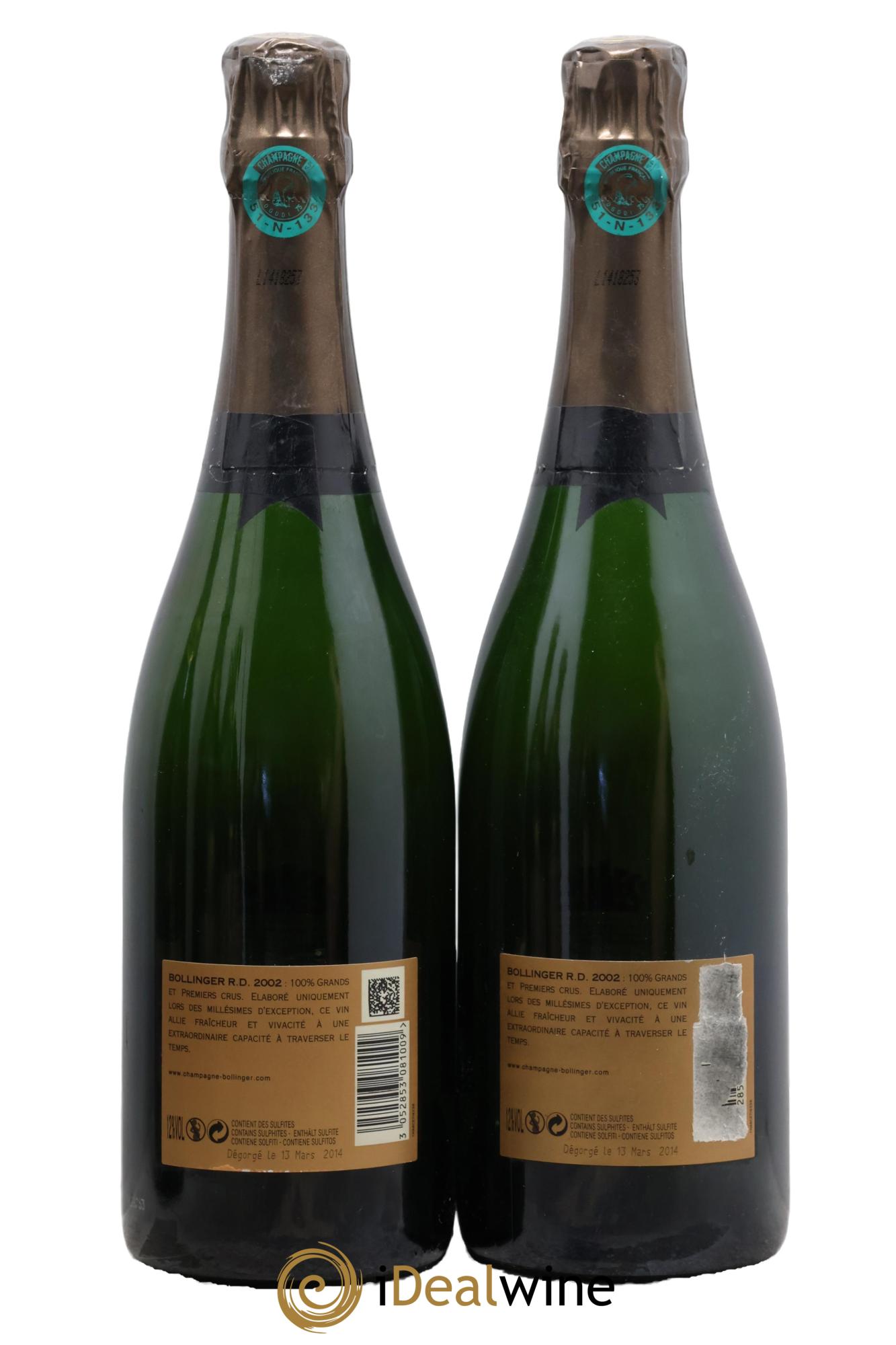 R.D. Extra-Brut Bollinger 2002 - Lot of 2 bottles - 1
