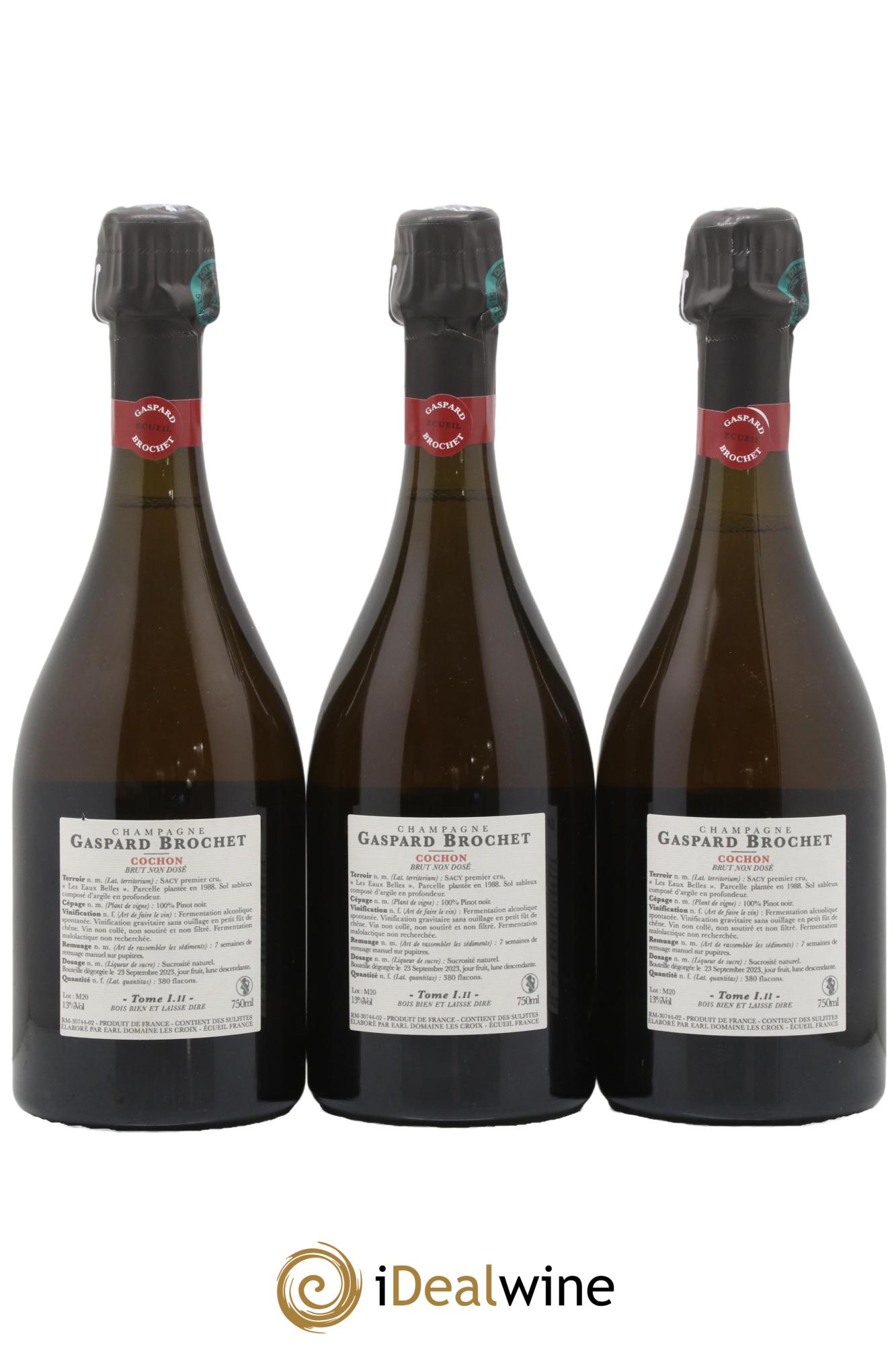Brut Non Dosé Pinot Noir Cochon Tome I.II Gaspard Brochet - Lot of 3 bottles - 1
