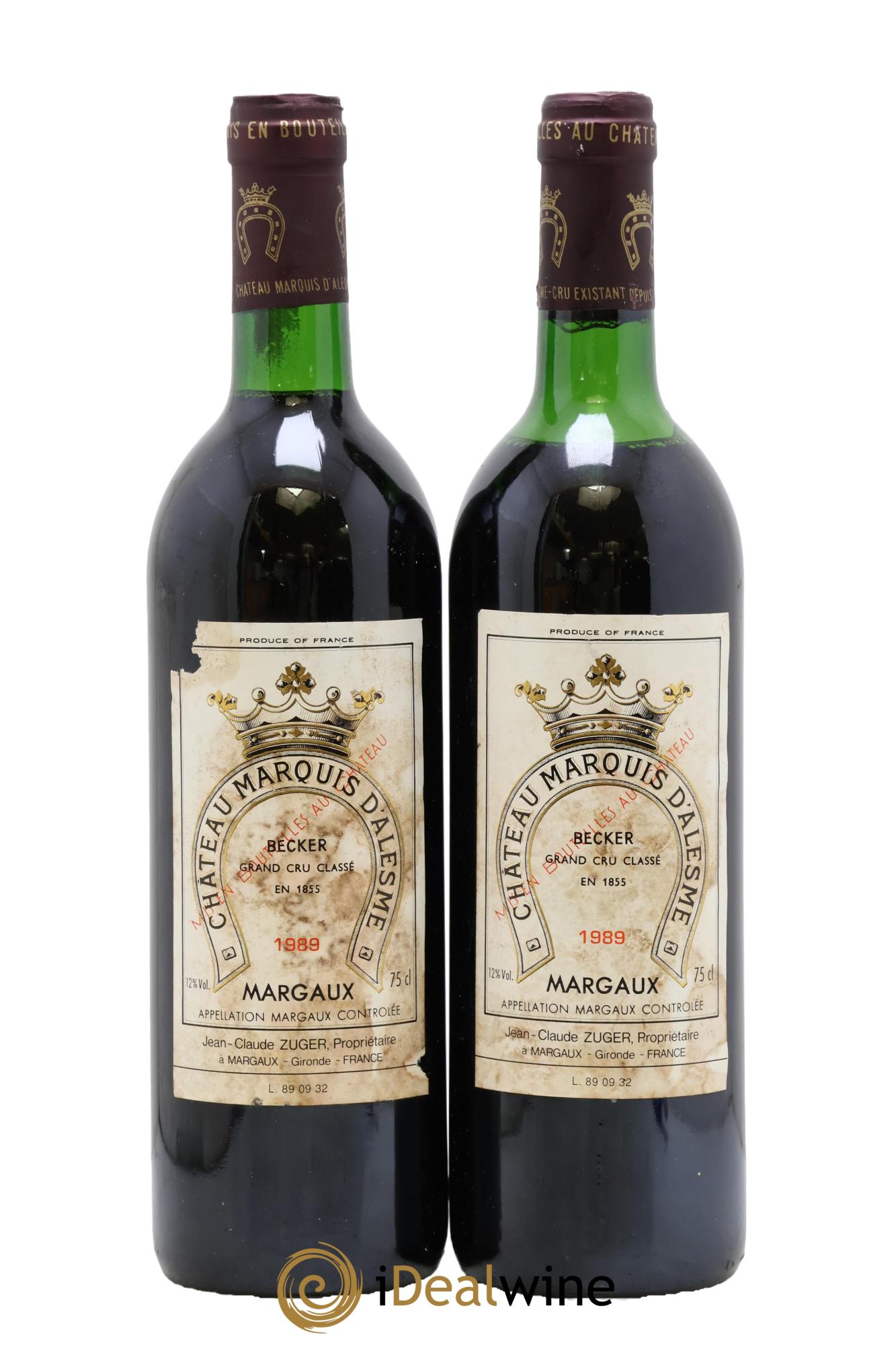 Château Marquis d'Alesme 1989 - Lot of 2 bottles - 0