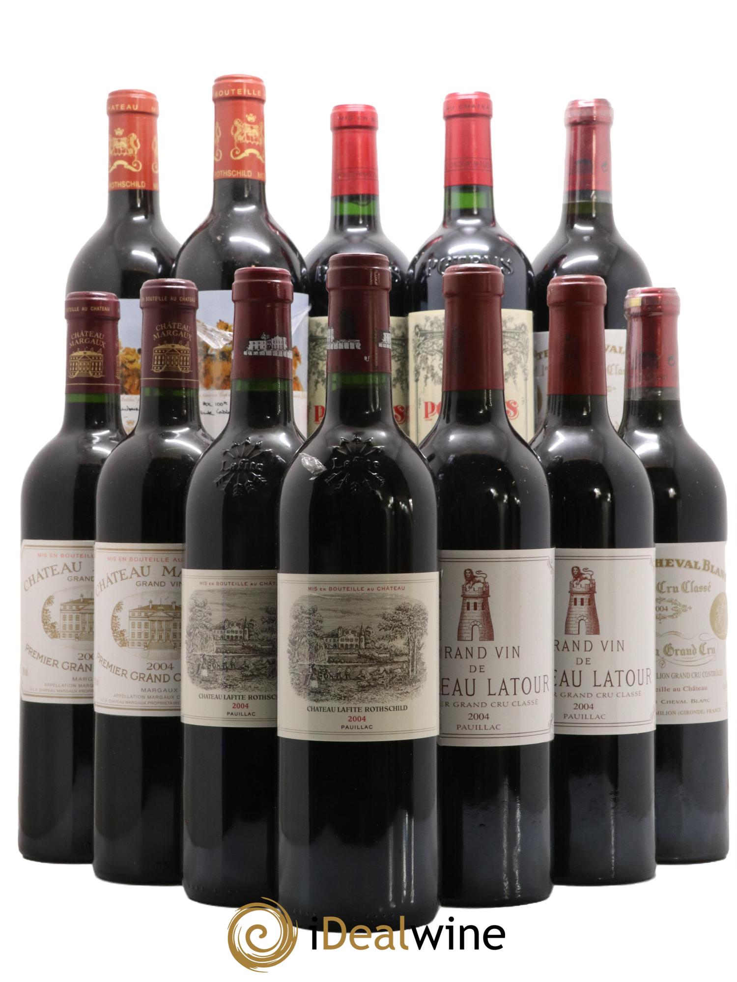 Caisse Primeurs 2 Petrus 2 Mouton 2 Cheval Blanc 2 Latour 2 Margaux 2 Lafitte 2004 - Lot de 12 bouteilles - 0