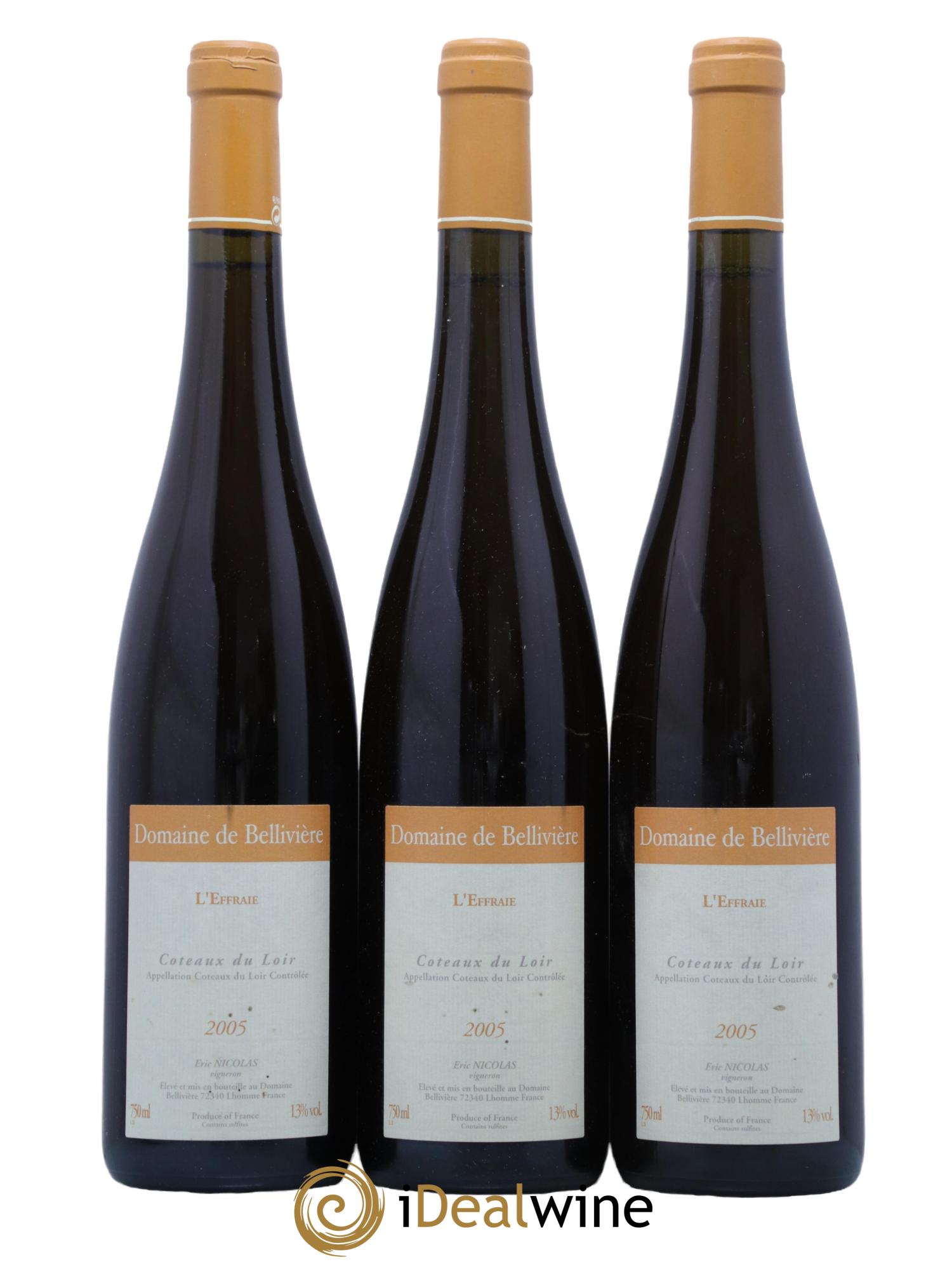 Coteaux du Loir L'Effraie Domaine de Bellivière 2005 - Lot de 3 bouteilles - 0