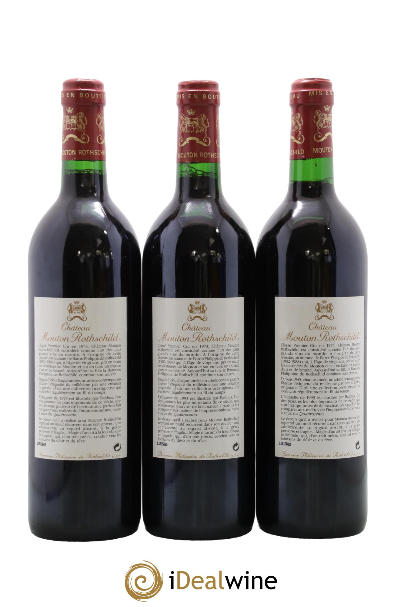 Château Mouton Rothschild 1er Grand Cru Classé 1993 - Lot de 3 bouteilles - 1