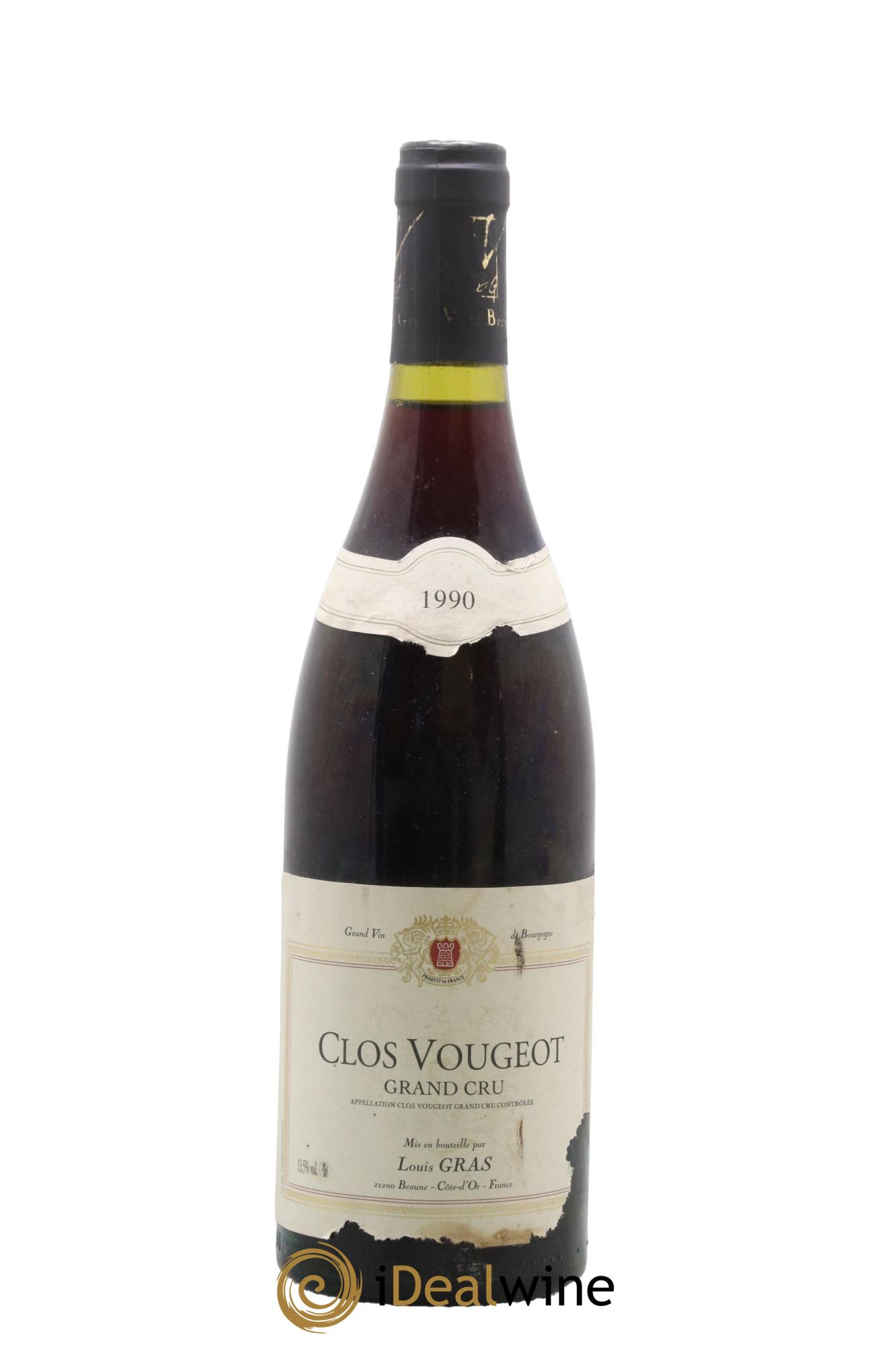 Clos de Vougeot Grand Cru Domaine Louis Gras 1990 - Lot de 1 bouteille - 0
