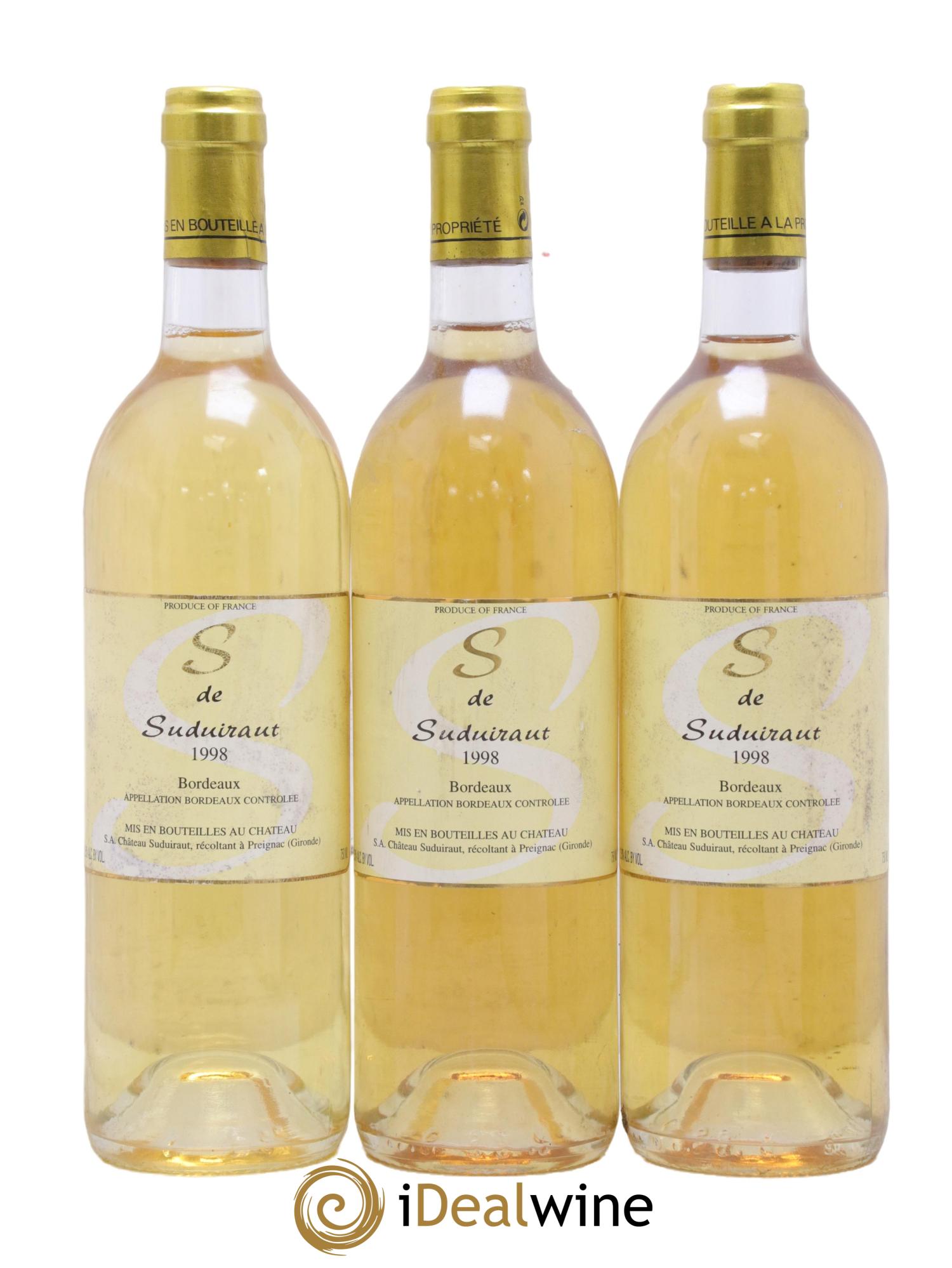 S de Suduiraut 1998 - Lot de 3 bouteilles - 0