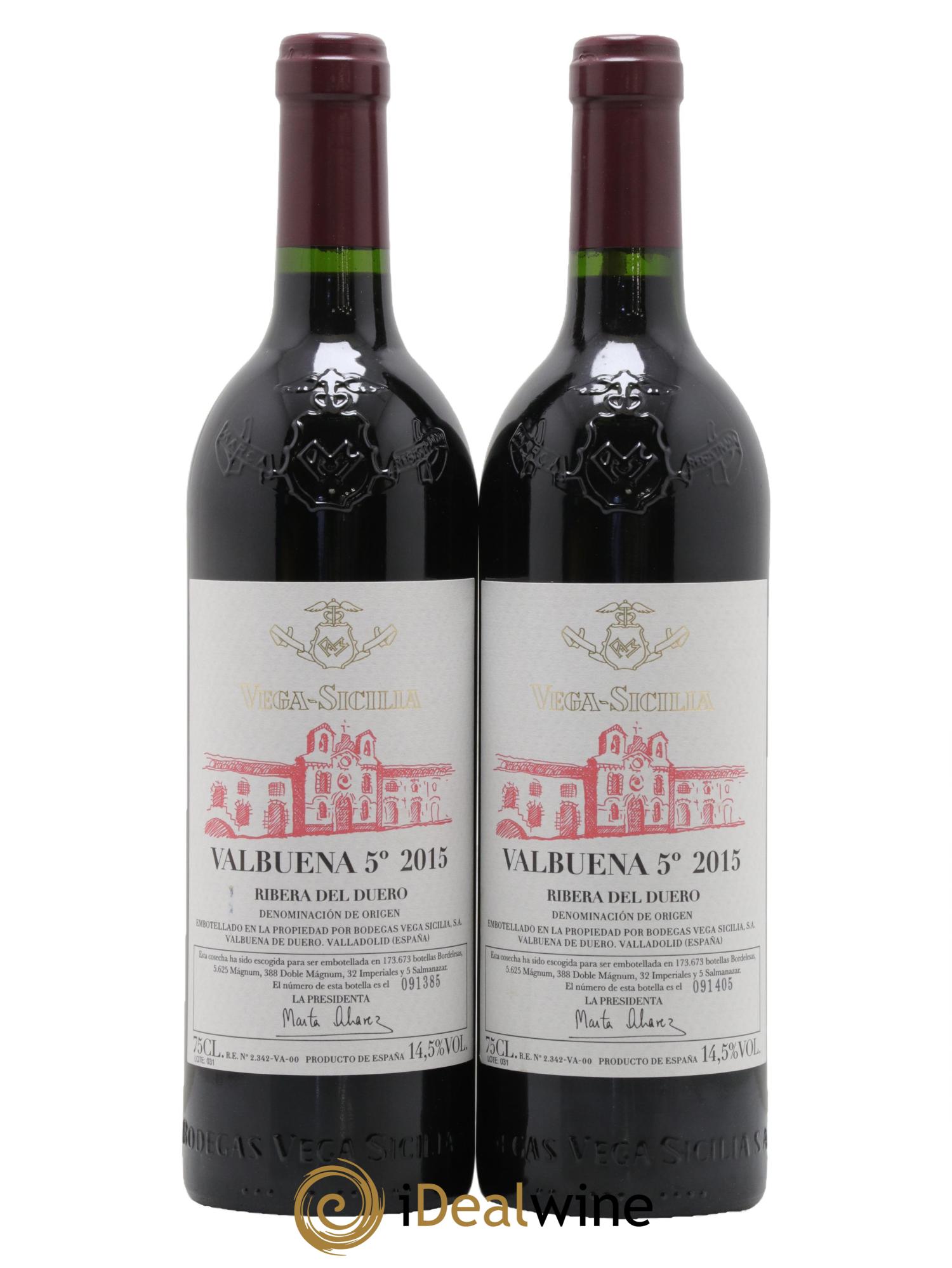 Ribera Del Duero DO Vega Sicilia Valbuena 5 ano Famille Alvarez 2015 - Lot de 2 bouteilles - 0