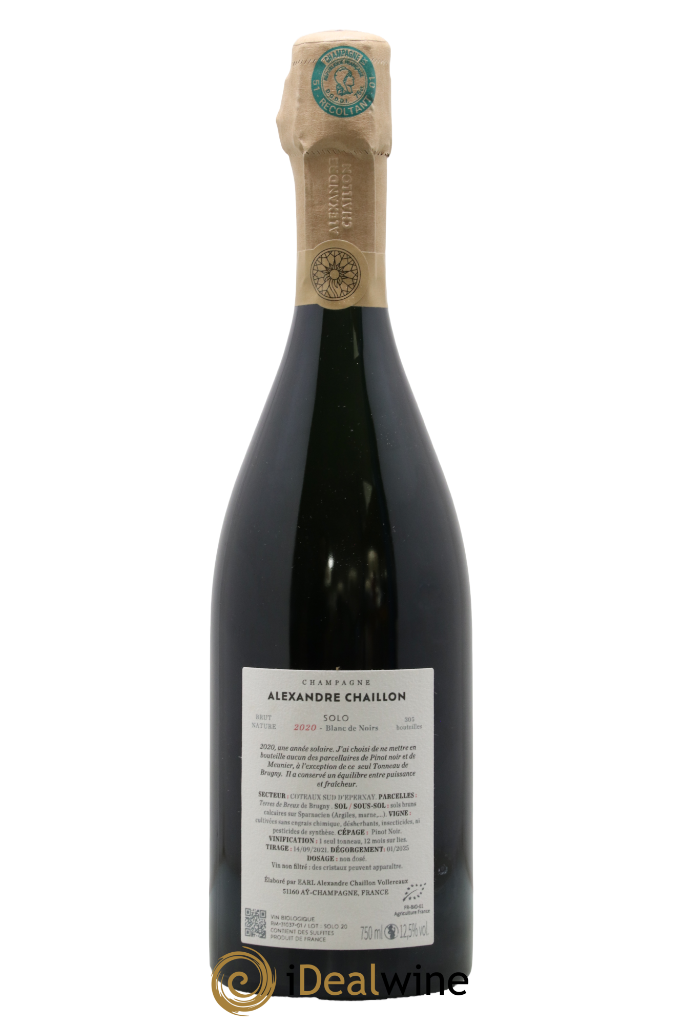 Champagne Solo Alexandre Chaillon 2020 - Lot de 1 bouteille - 1