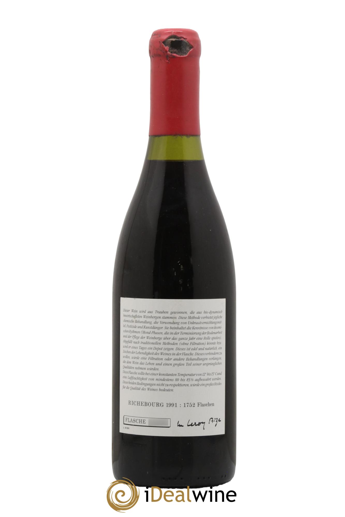 Richebourg Grand Cru Leroy (Domaine) 1991 - Lotto di 1 bottiglia - 1