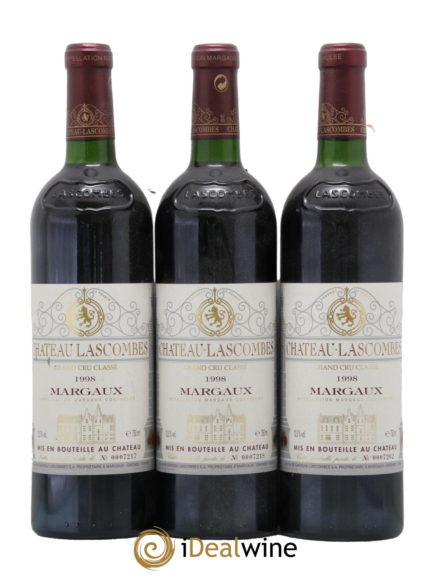 Château Lascombes 2ème Grand Cru Classé 1998 - Lot de 3 bouteilles - 0